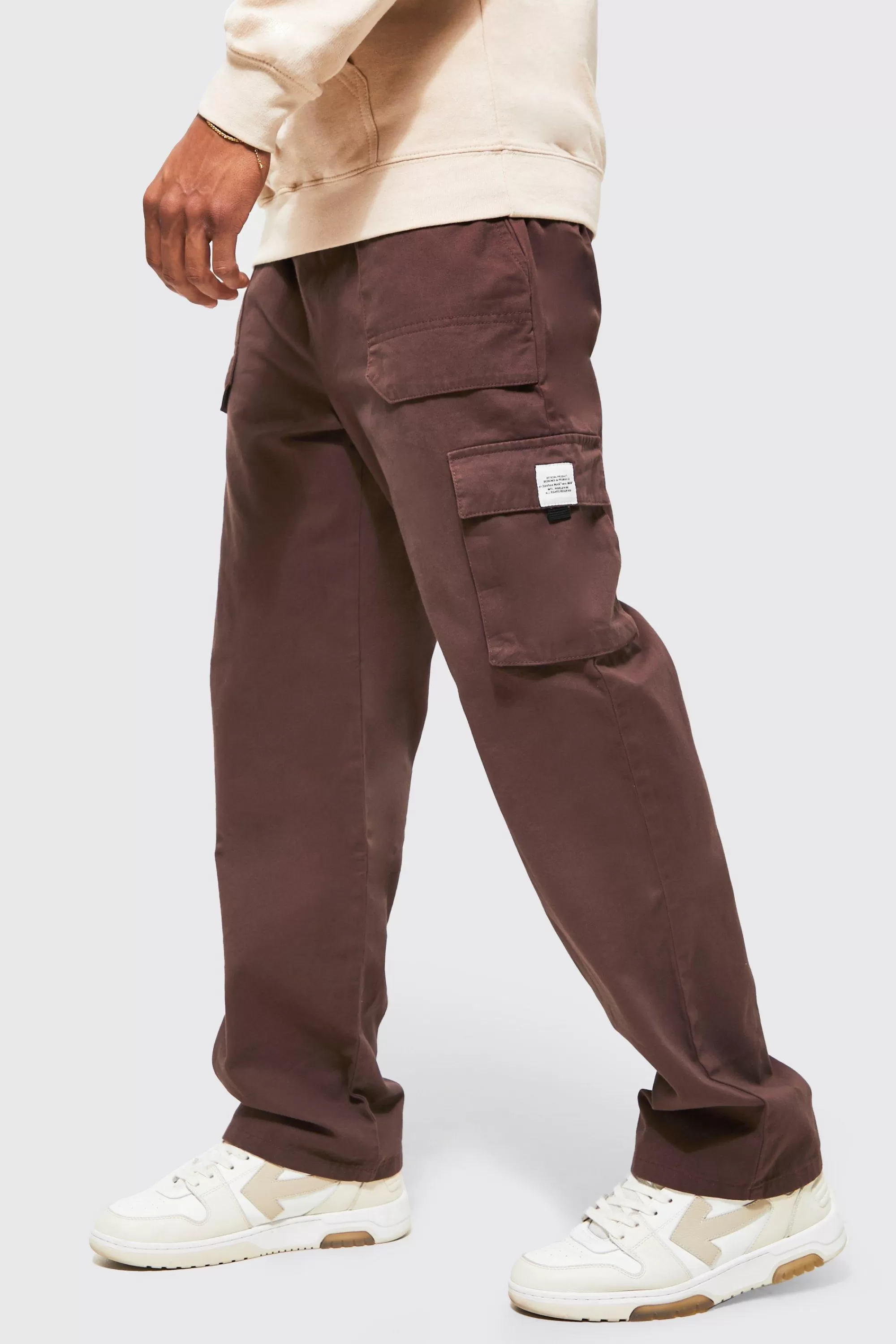 boohooMAN Elasticated Waist Relaxed Fit Buckle Cargo Trouser | UK