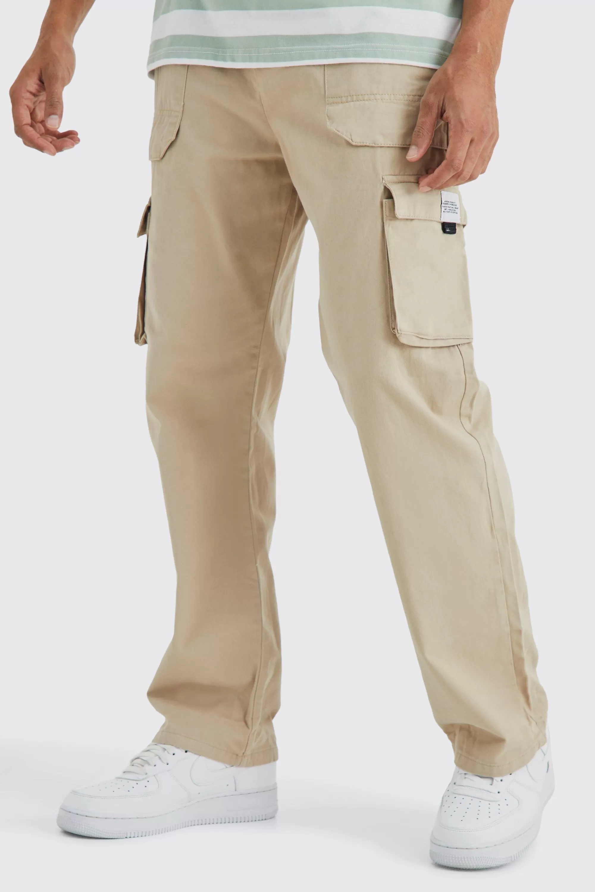 boohooMAN Elasticated Waist Relaxed Fit Buckle Cargo Trouser | UK