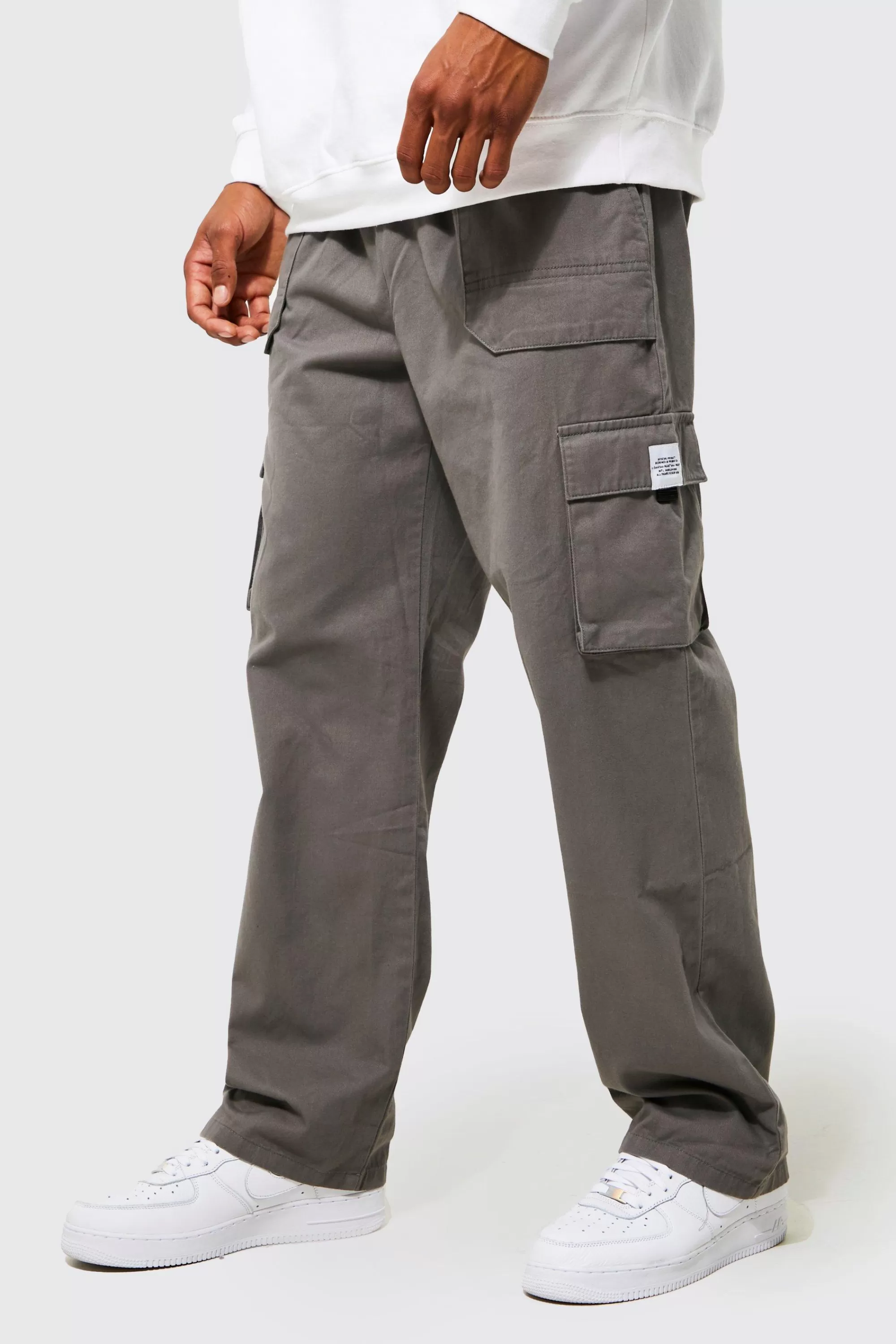 boohooMAN Elasticated Waist Relaxed Fit Buckle Cargo Trouser | UK