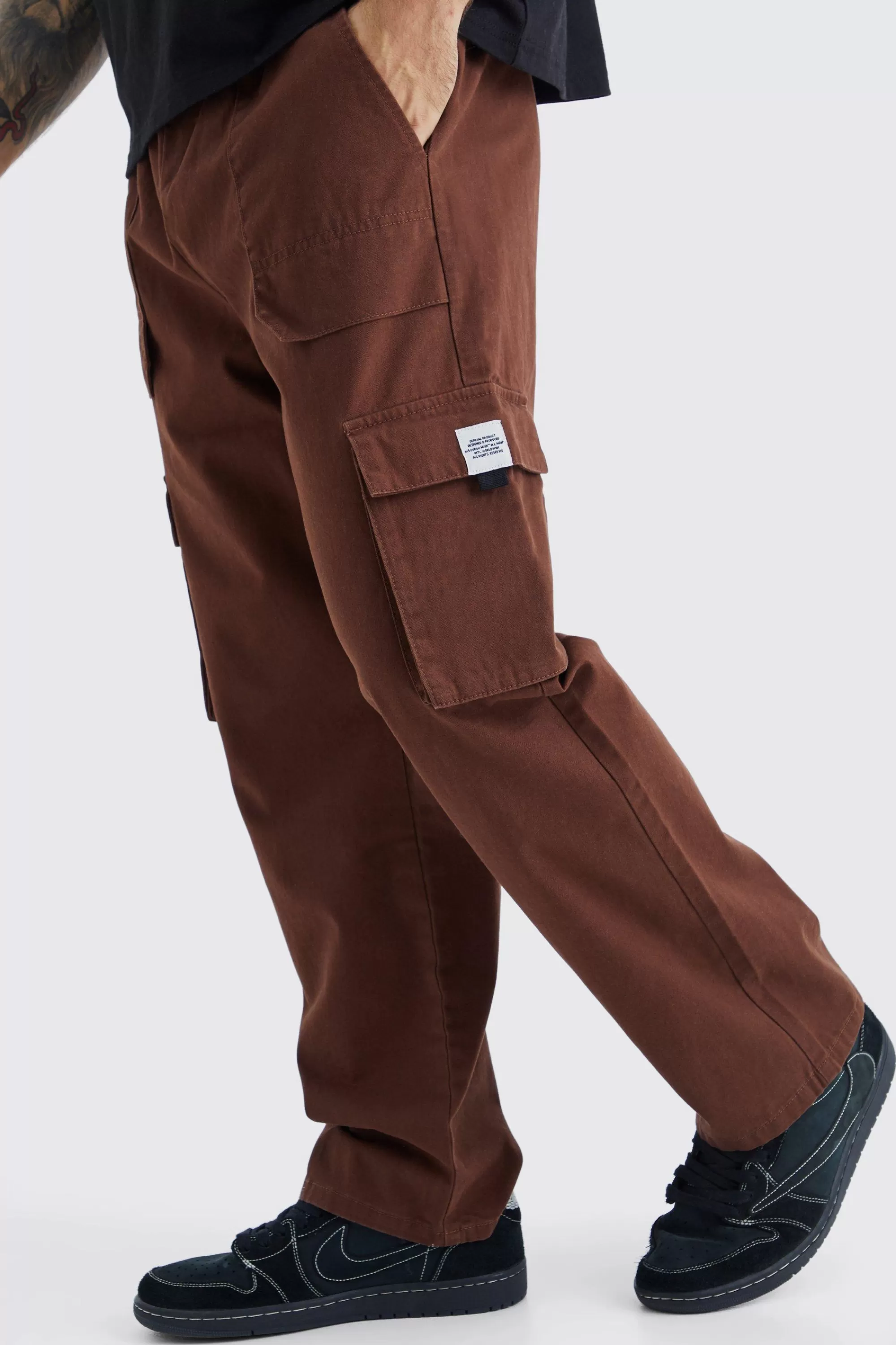 boohooMAN Elasticated Waist Relaxed Fit Cargo Trouser | UK