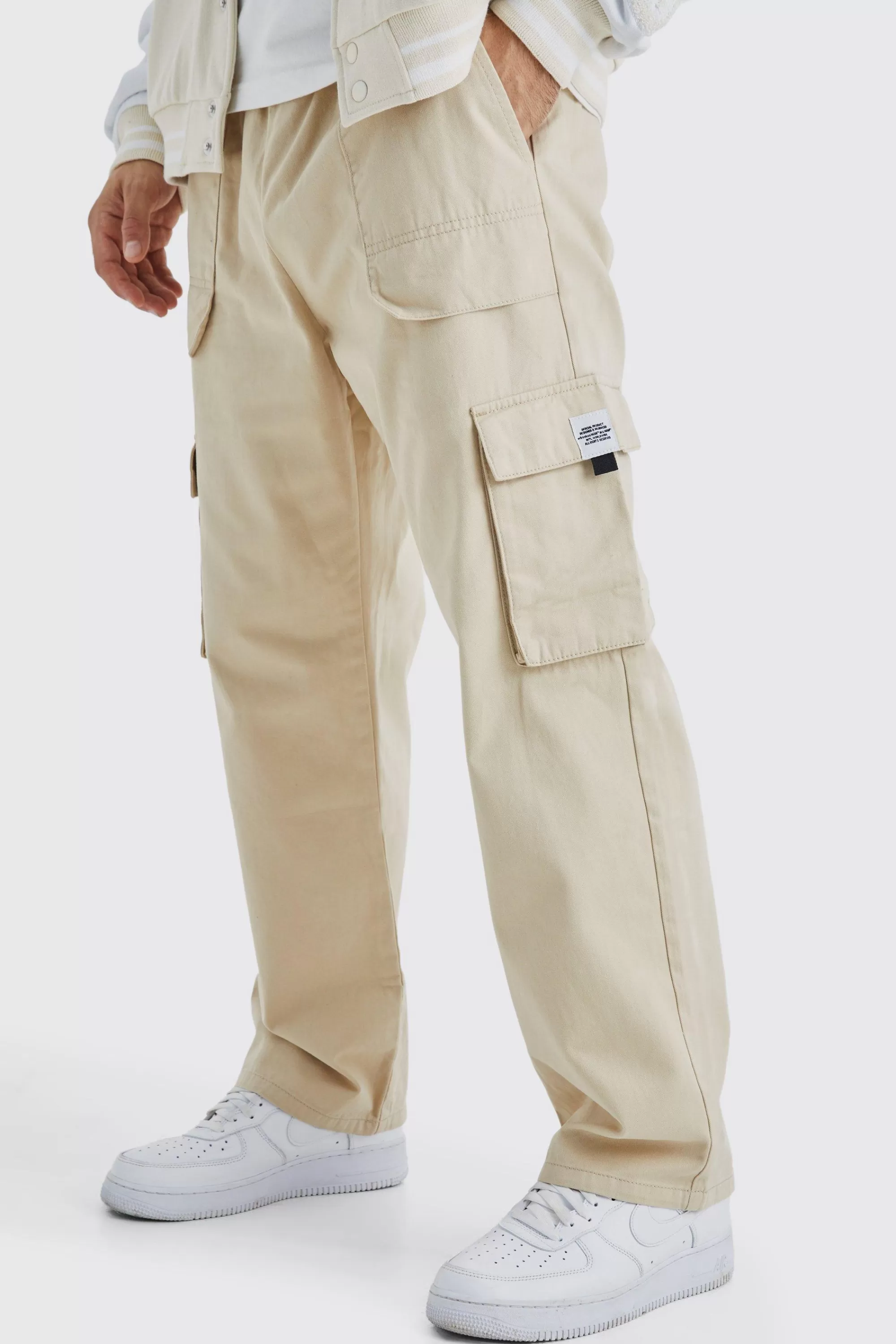 boohooMAN Elasticated Waist Relaxed Fit Cargo Trouser | UK