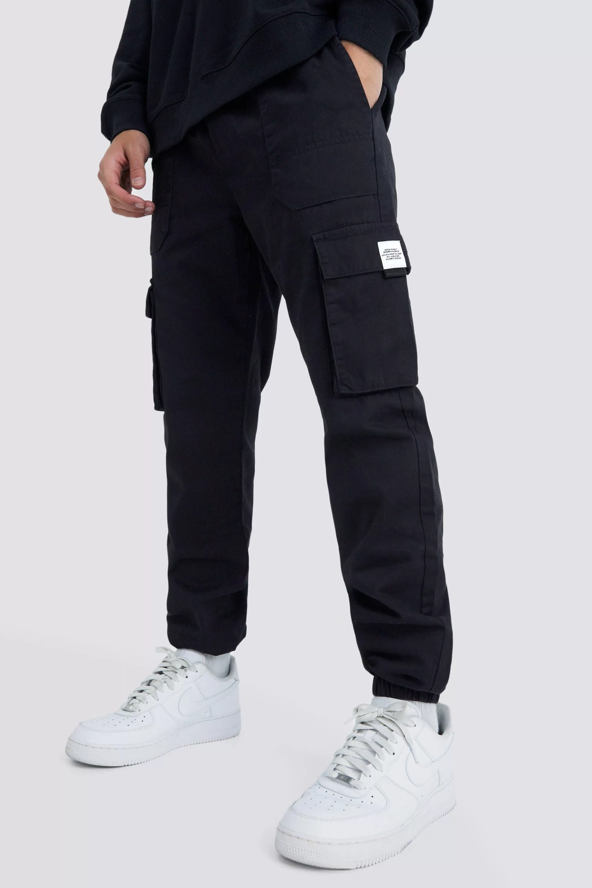 boohooMAN Elasticated Waist Slim Fit Buckle Cargo Trouser | UK
