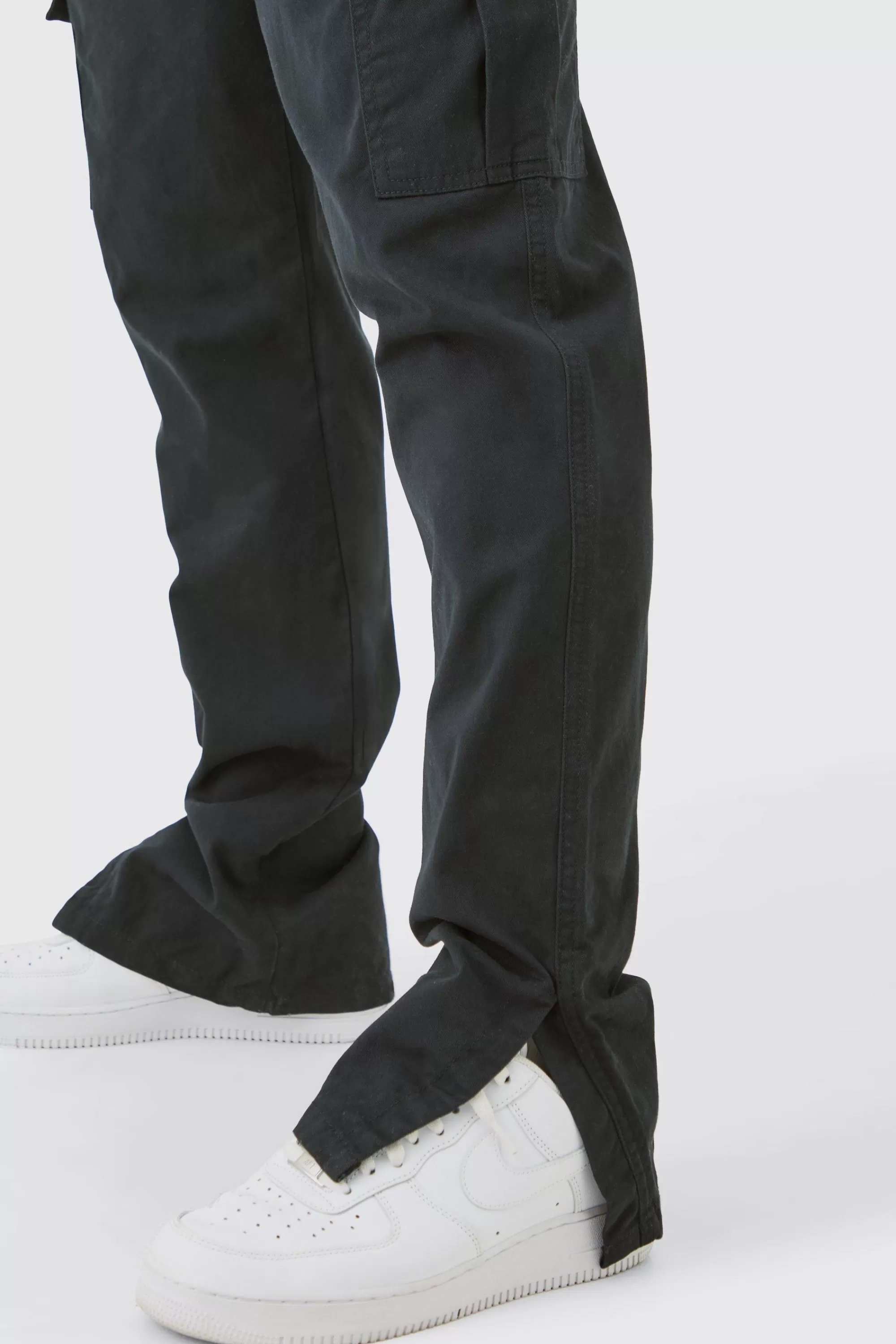 boohooMAN Elasticated Waist Slim Fit Cargo Split Hem Trouser | UK