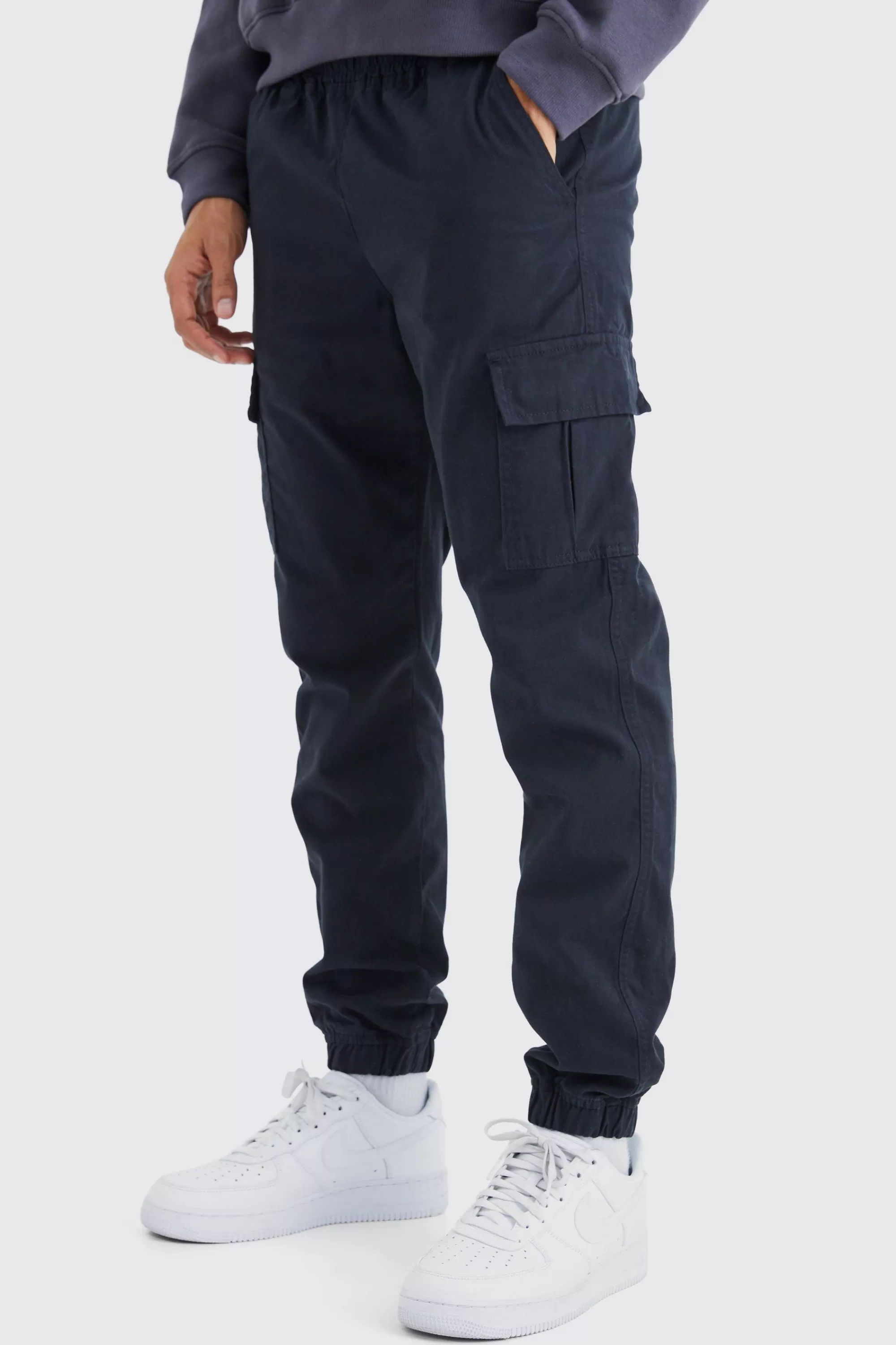 boohooMAN Elasticated Waist Slim Fit Cargo Trouser | UK