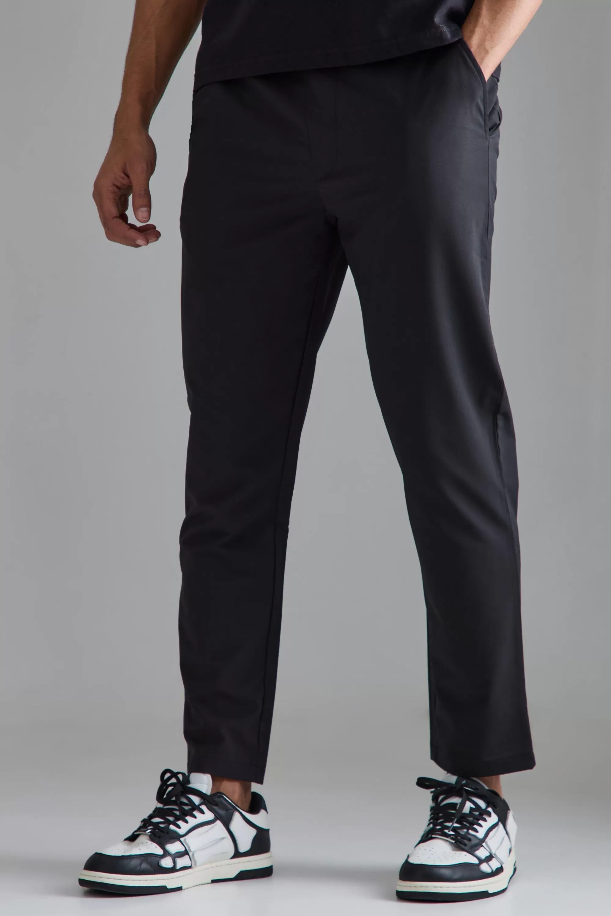 boohooMAN Elasticated Waist Slim Fit Smart Trousers | UK