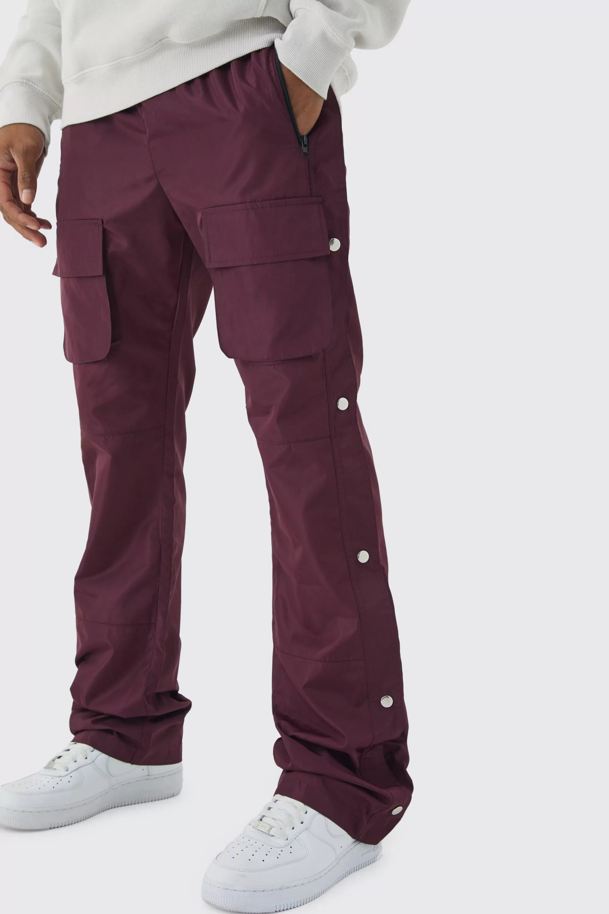 boohooMAN Elasticated Waist Slim Flare Stacked Cargo Trousers | UK