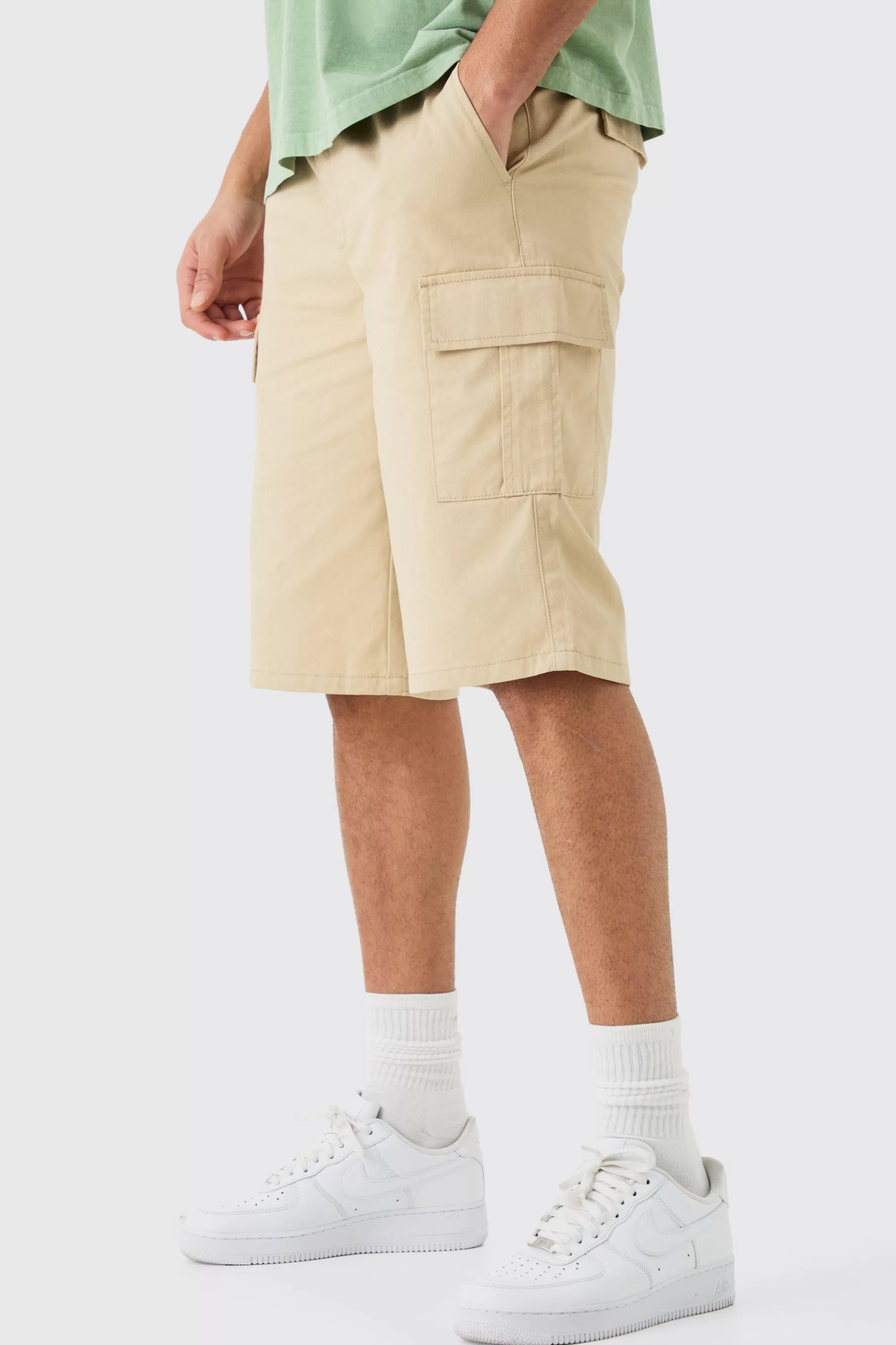 boohooMAN Elasticated Waist Relaxed Fit Longer Length Cargo Shorts | UK