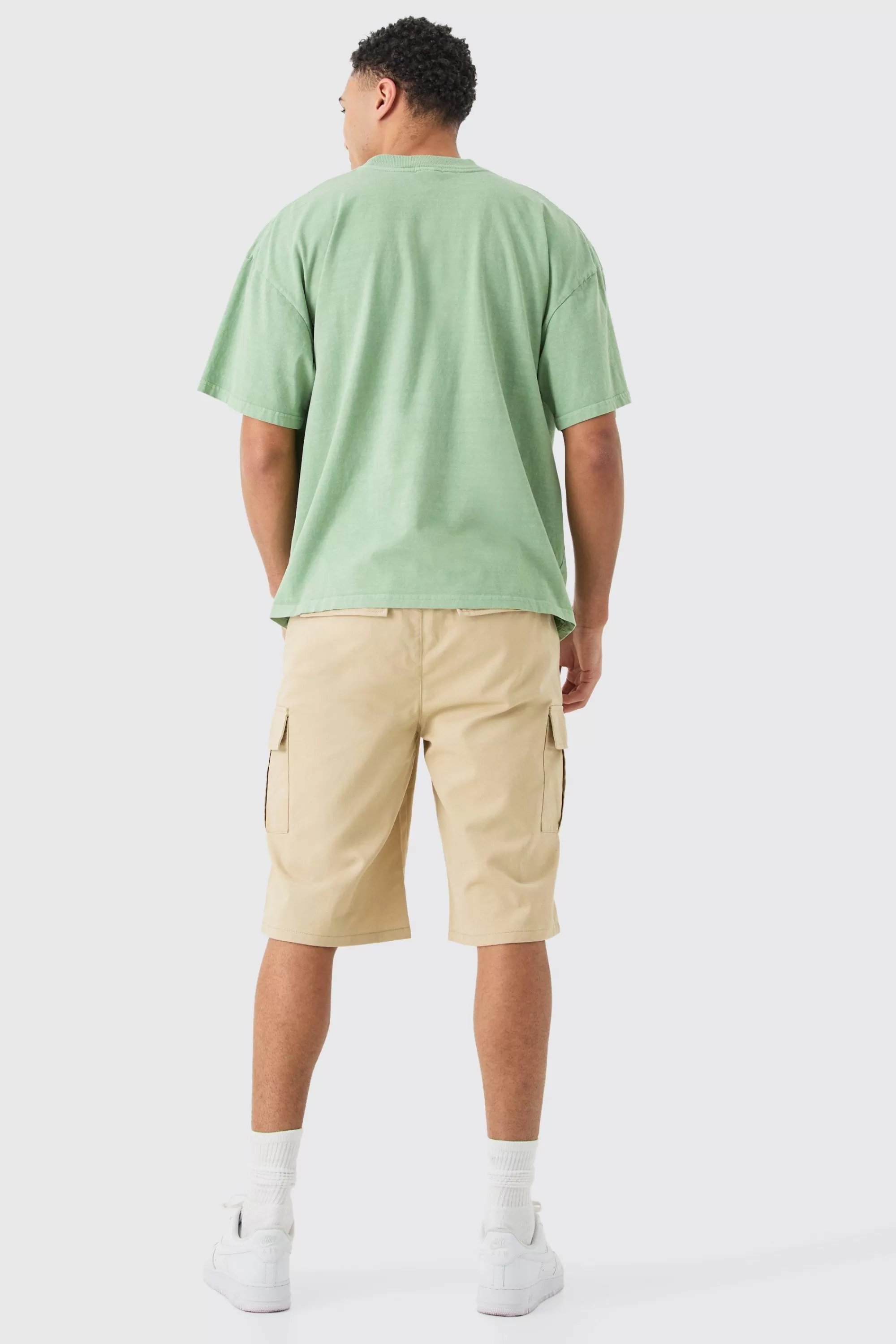 boohooMAN Elasticated Waist Relaxed Fit Longer Length Cargo Shorts | UK