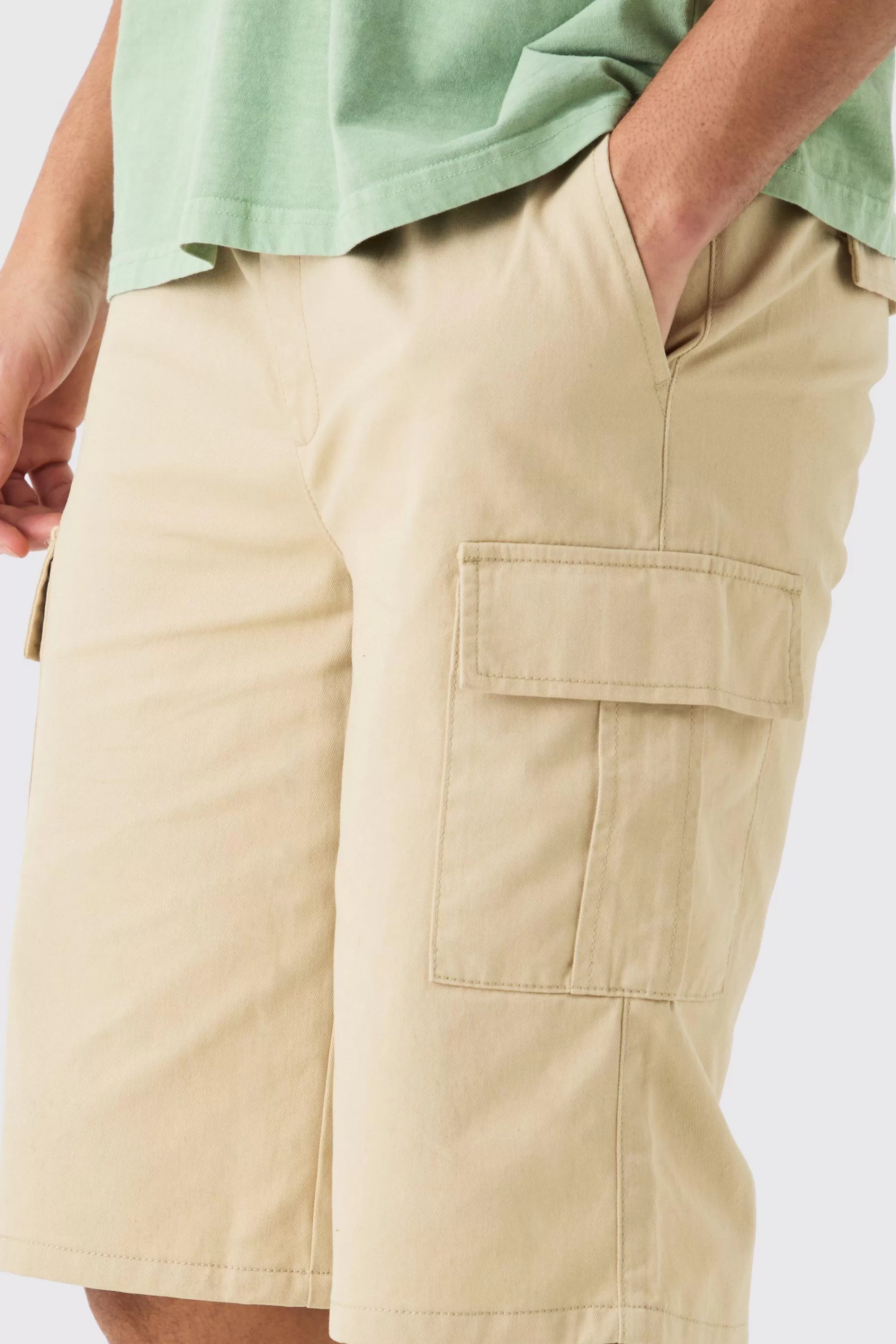 boohooMAN Elasticated Waist Relaxed Fit Longer Length Cargo Shorts | UK