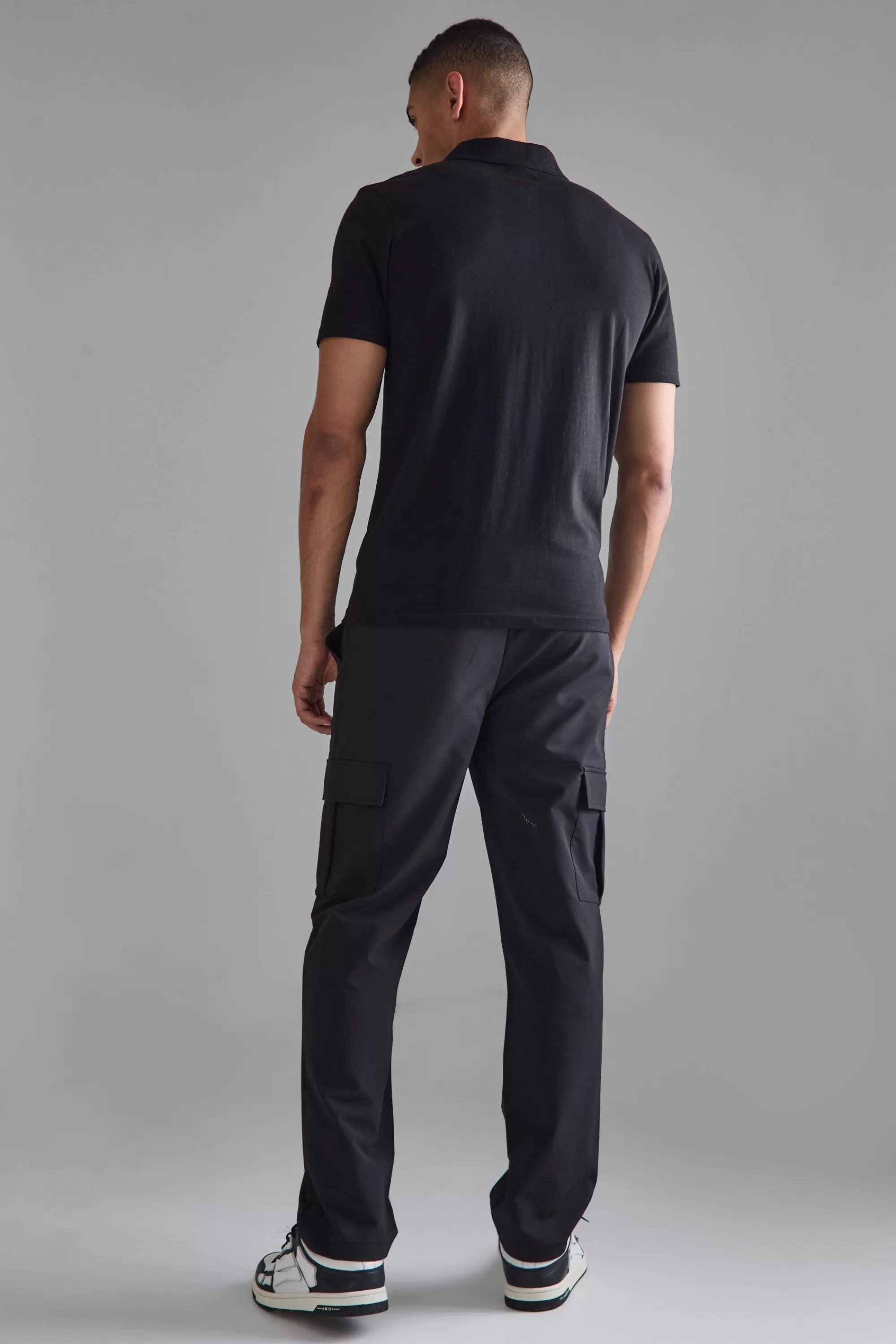 boohooMAN Elasticated Waist Straight Leg Cargo Smart Trousers | UK
