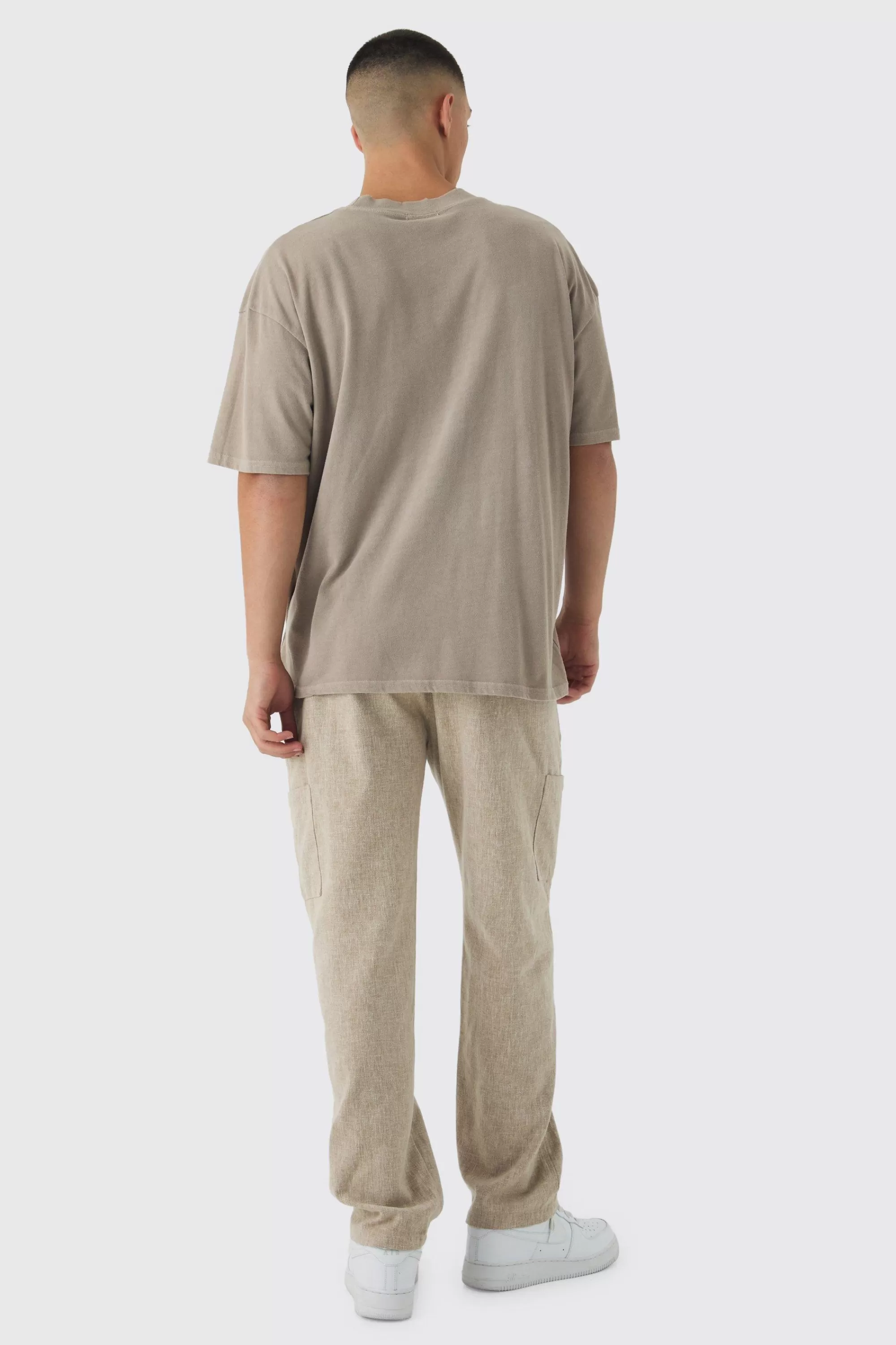 boohooMAN Elasticated Waist Straight Leg Heavy Slub Cargo Trousers | UK