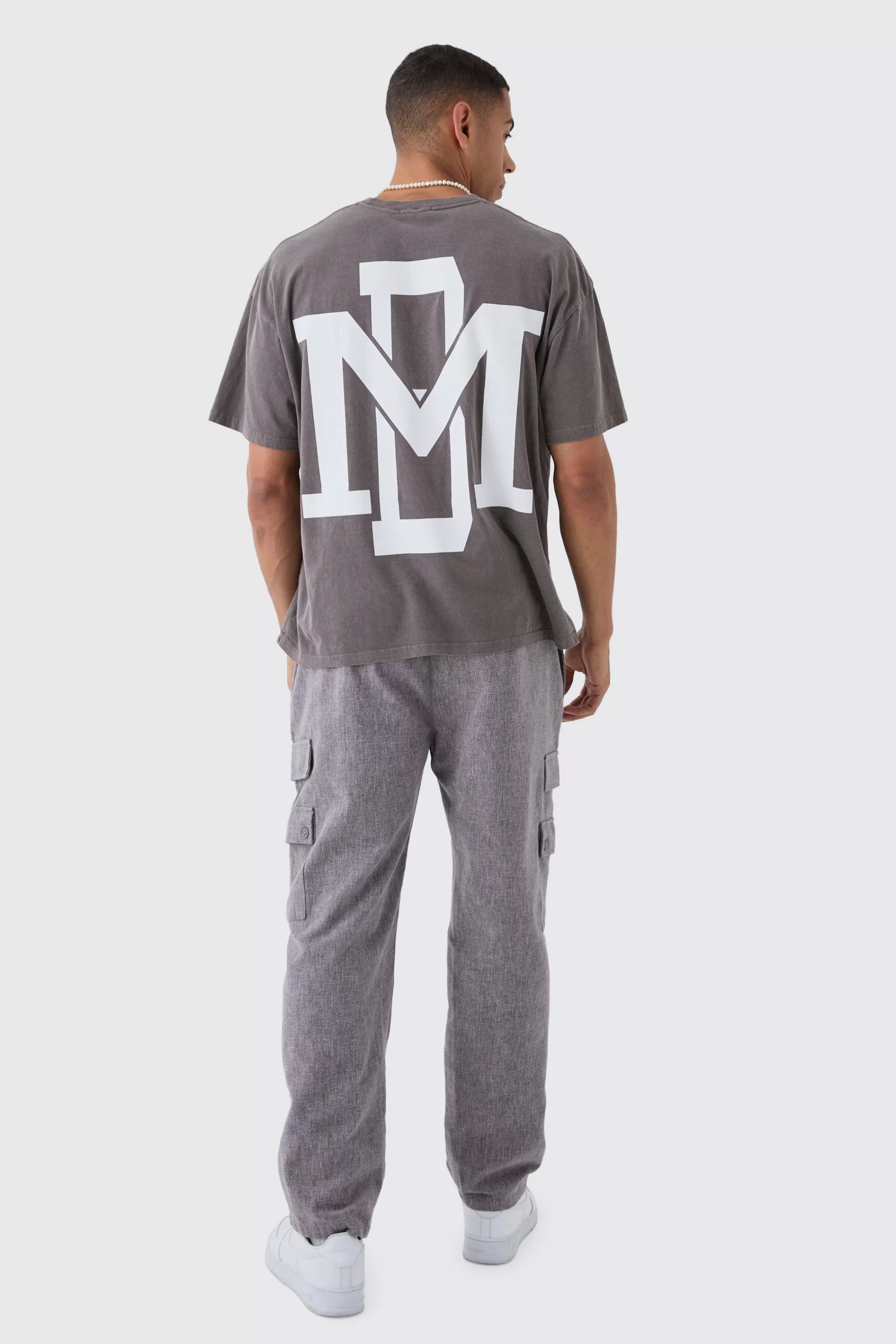 boohooMAN Elasticated Waist Straight Leg Heavy Slub Cargo Trousers | UK