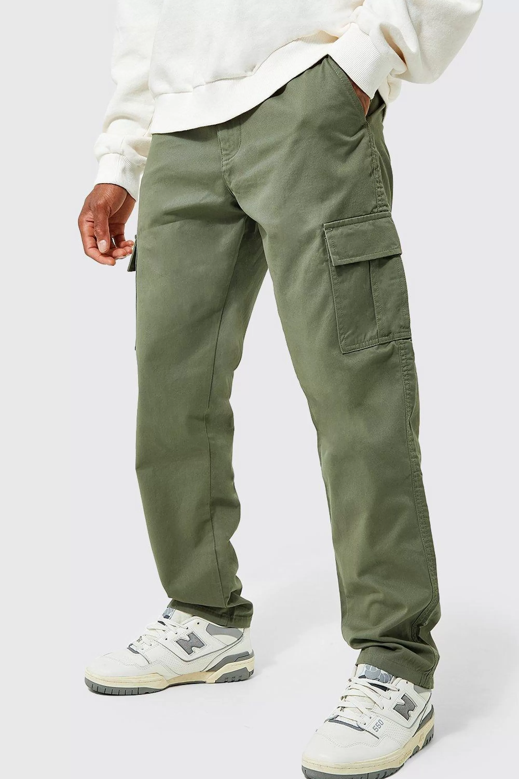 boohooMAN Elasticated Waist Straight Leg Twill Cargo Trouser | UK