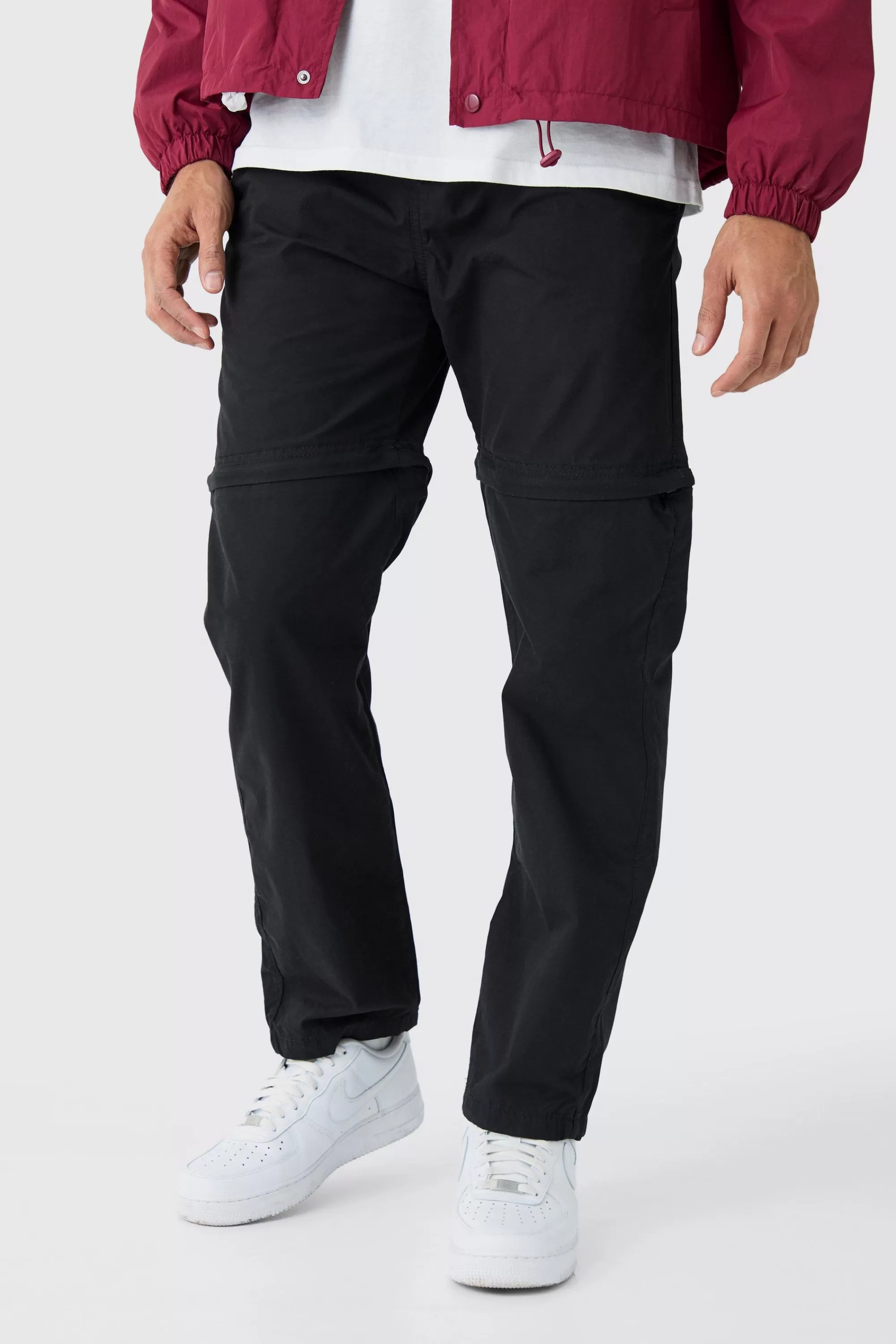 boohooMAN Elasticated Waist Straight Zip Off Trouser | UK