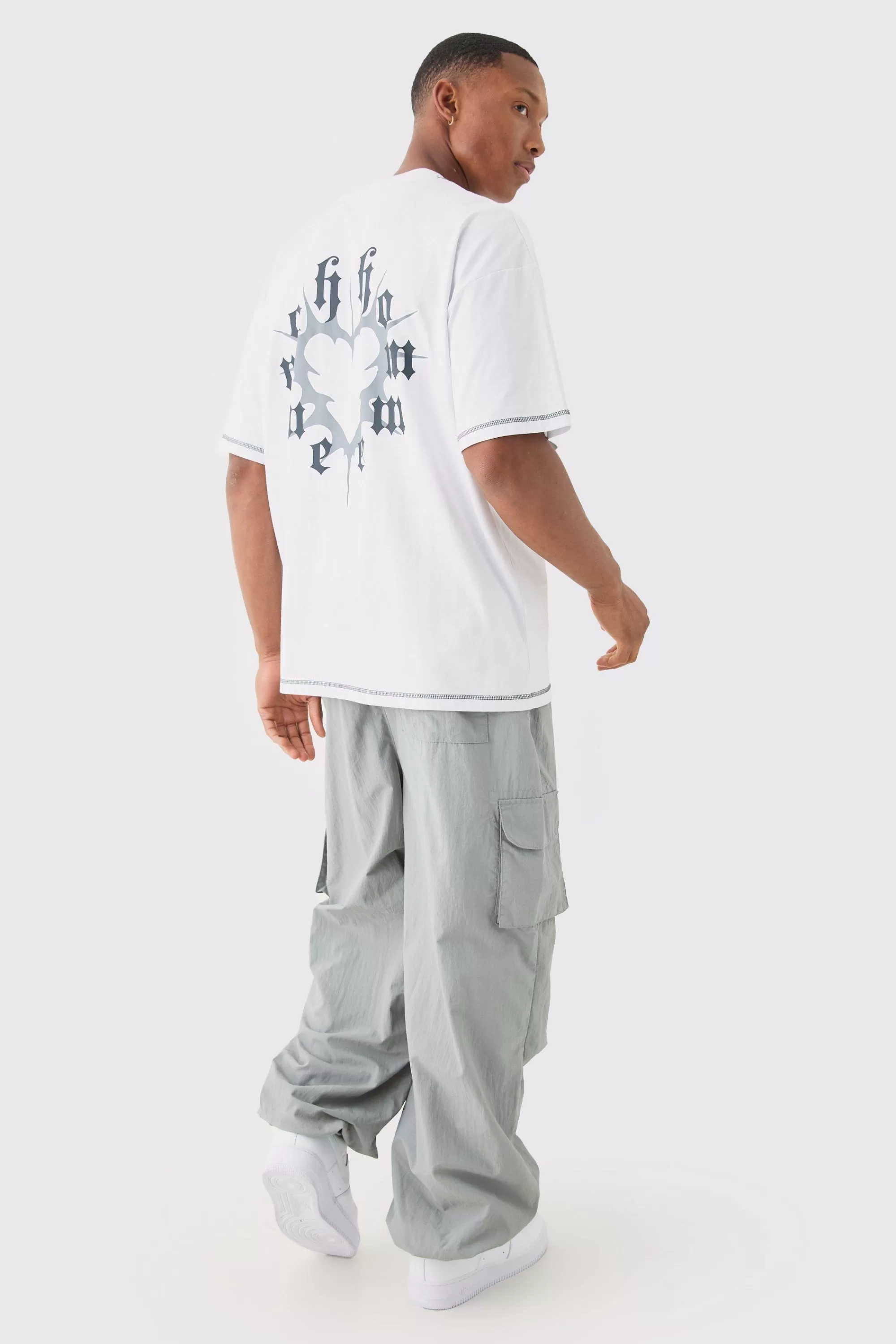 boohooMAN Elasticated Waist Woven Tab Parachute Pants | UK