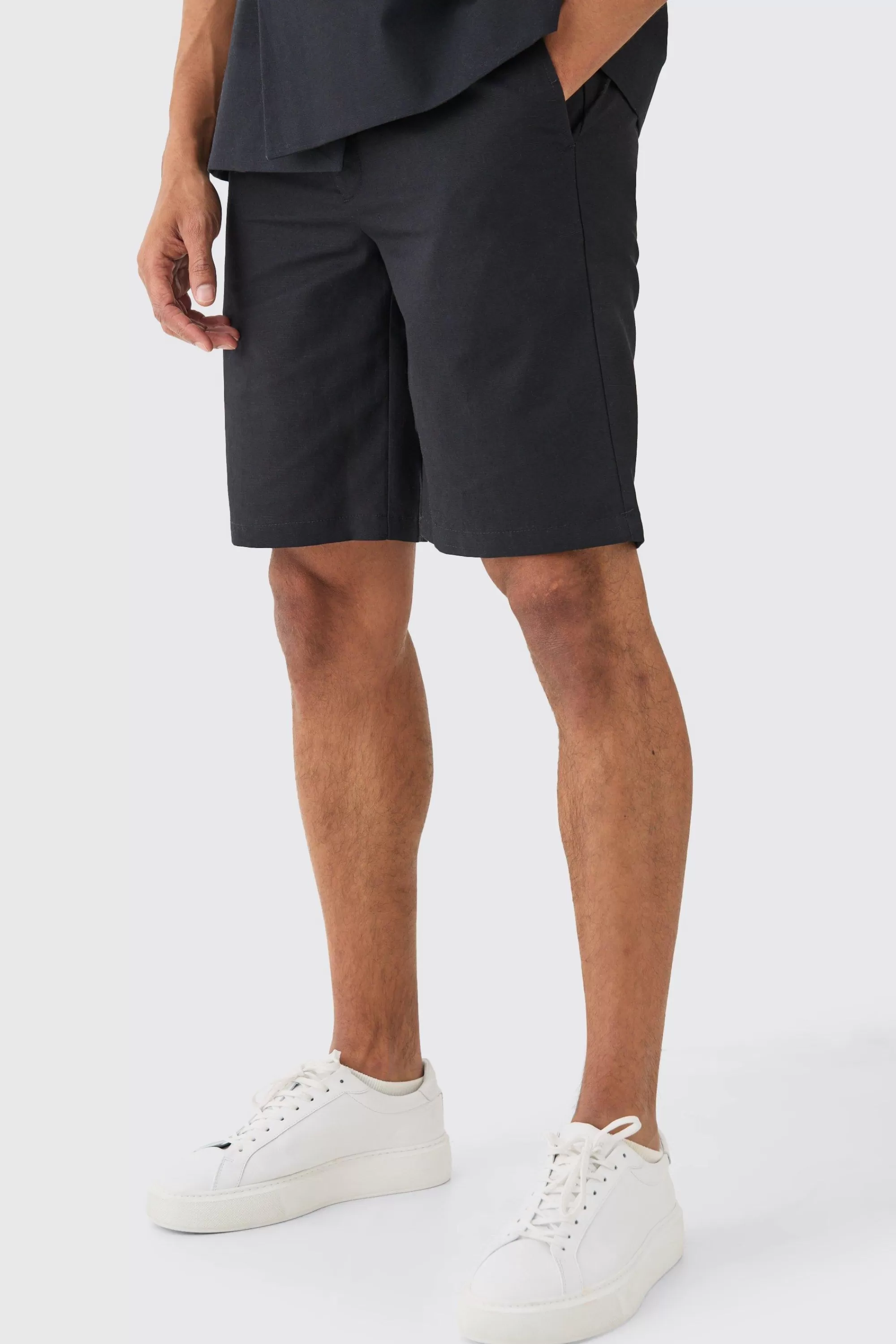 boohooMAN Elasticated Waistband Linen Blend Smart Relaxed Shorts | UK
