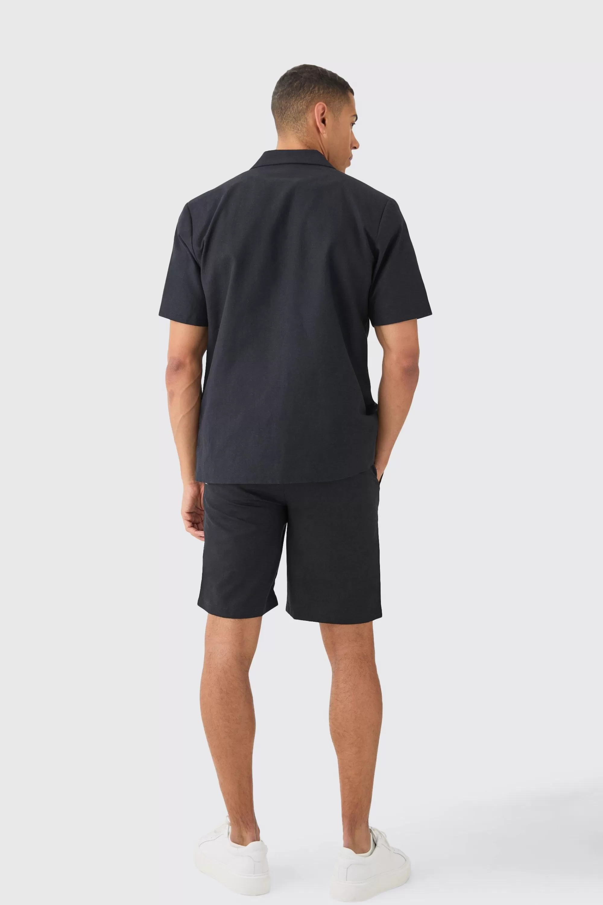 boohooMAN Elasticated Waistband Linen Blend Smart Relaxed Shorts | UK