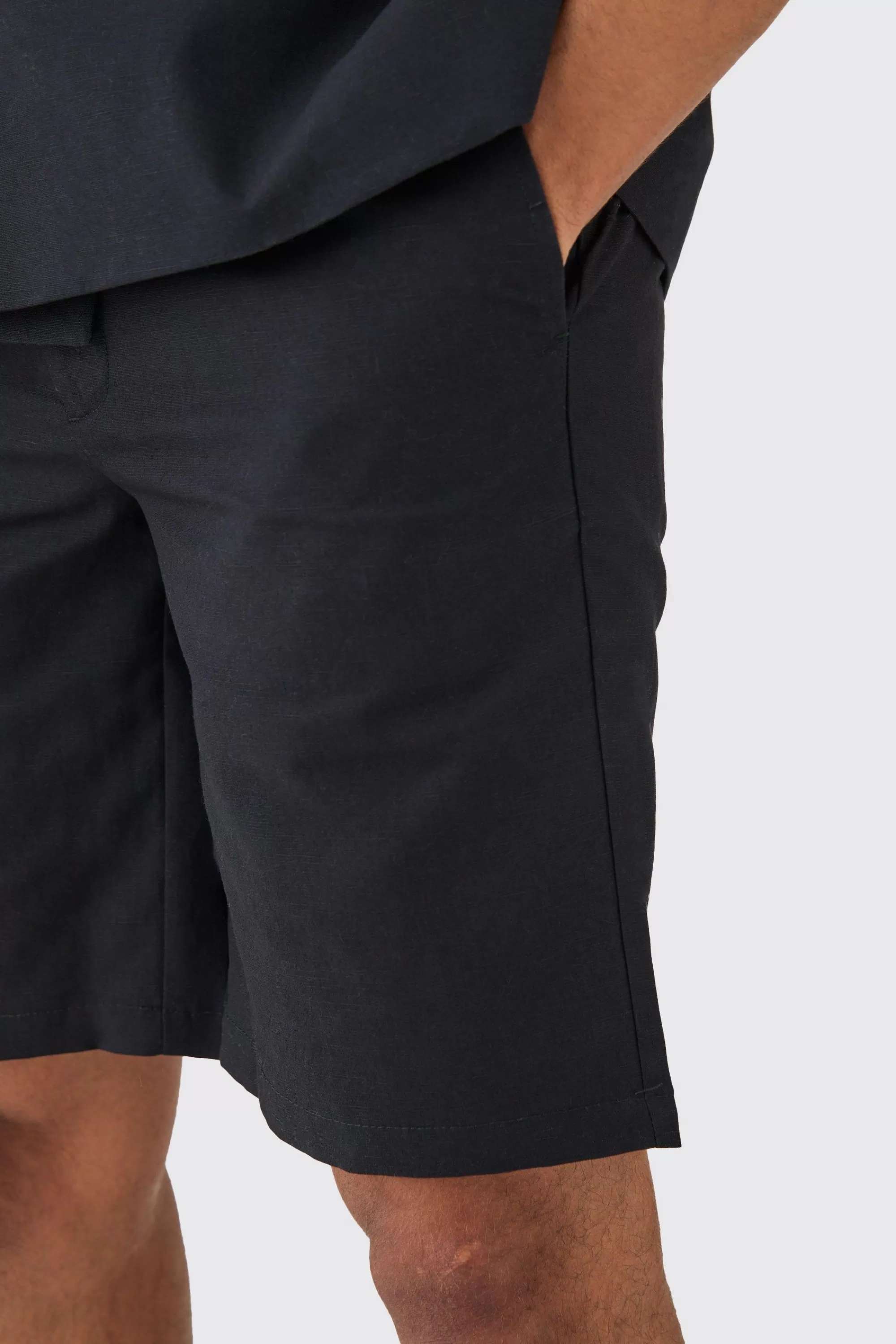 boohooMAN Elasticated Waistband Linen Blend Smart Relaxed Shorts | UK