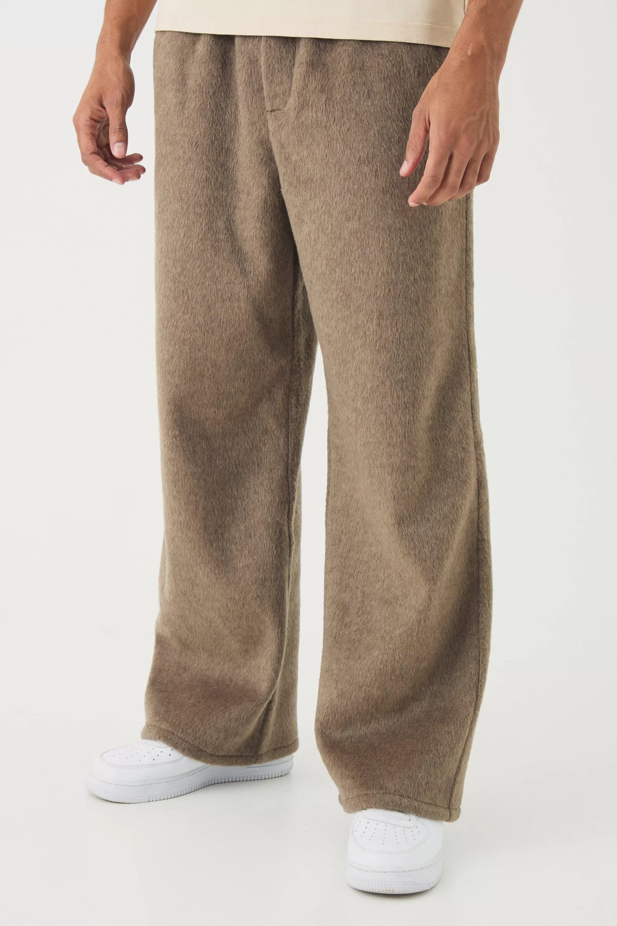 boohooMAN Elasticated Wide Leg Brushed Melton Trousers | UK