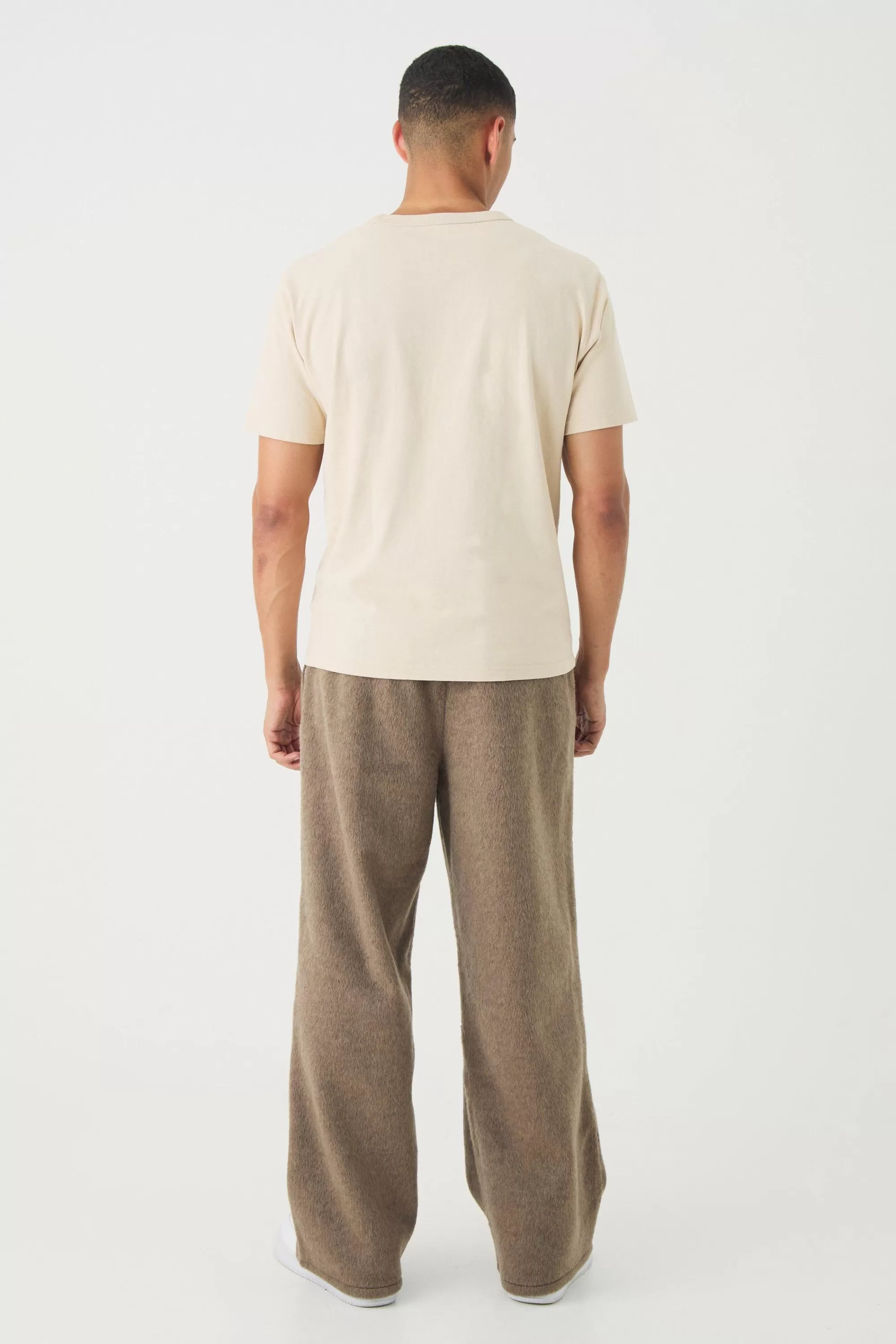 boohooMAN Elasticated Wide Leg Brushed Melton Trousers | UK