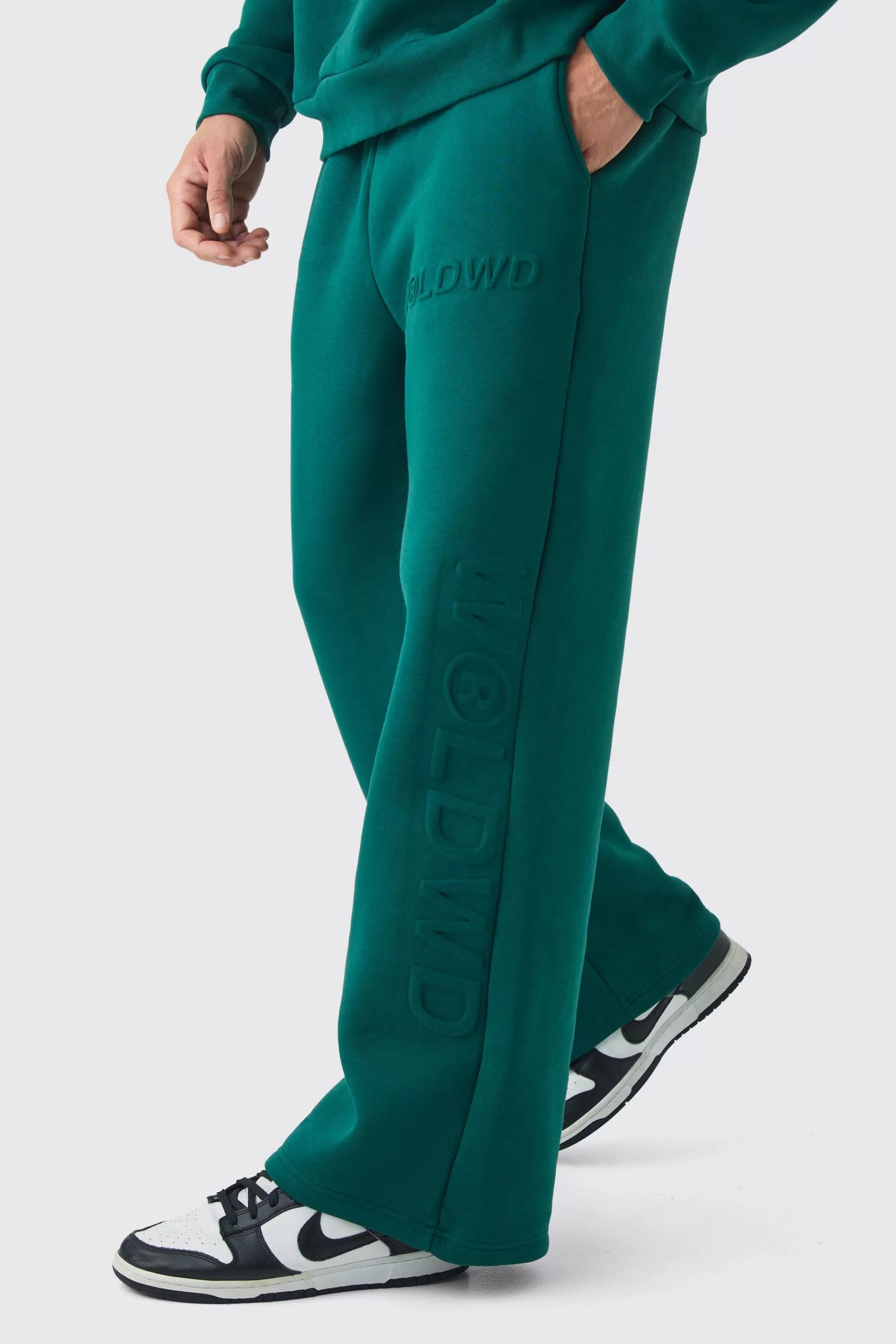 boohooMAN Embossed Worldwide Wide Leg Jogger | UK