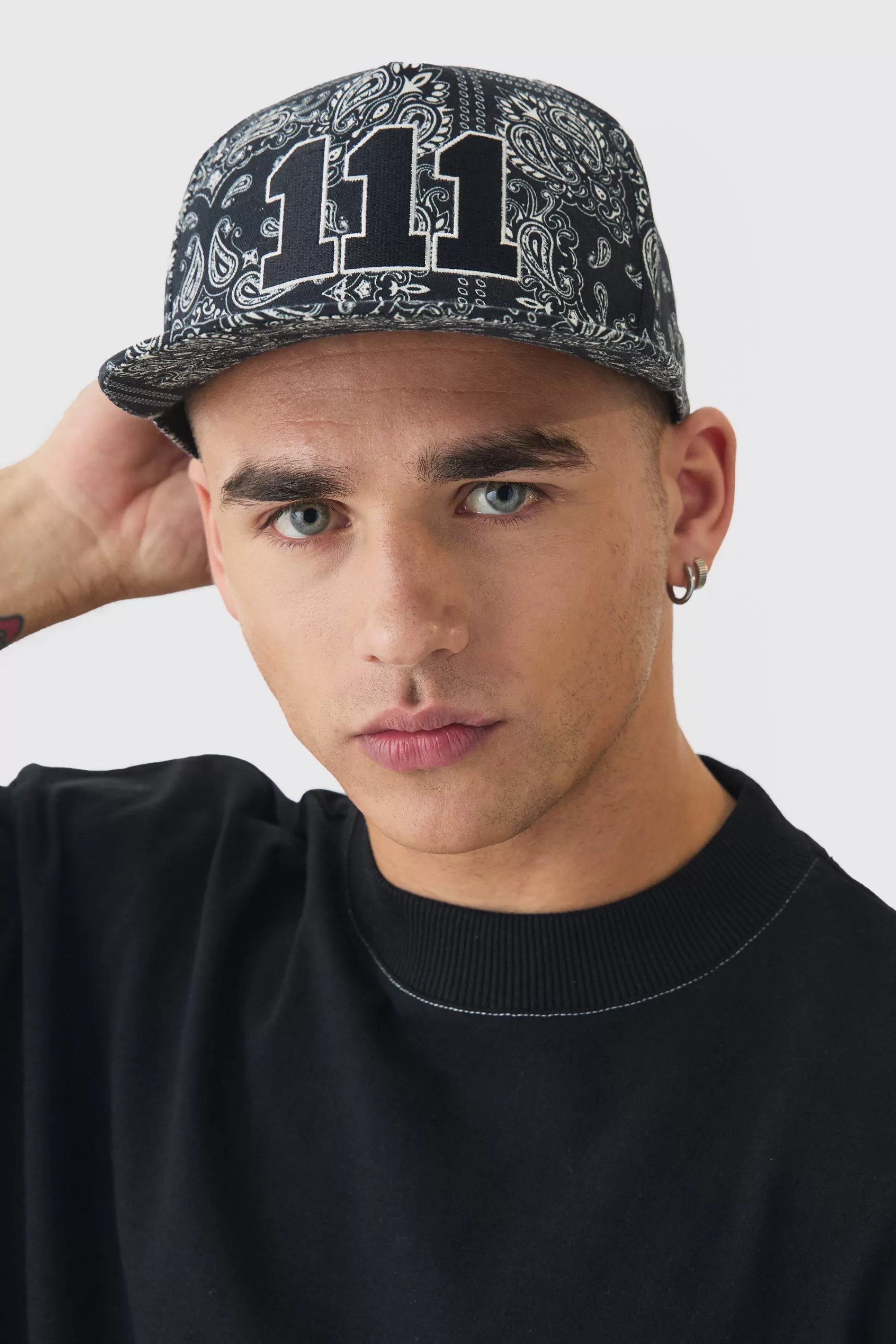 boohooMAN Embroidered Bandana Print Snapback In | UK