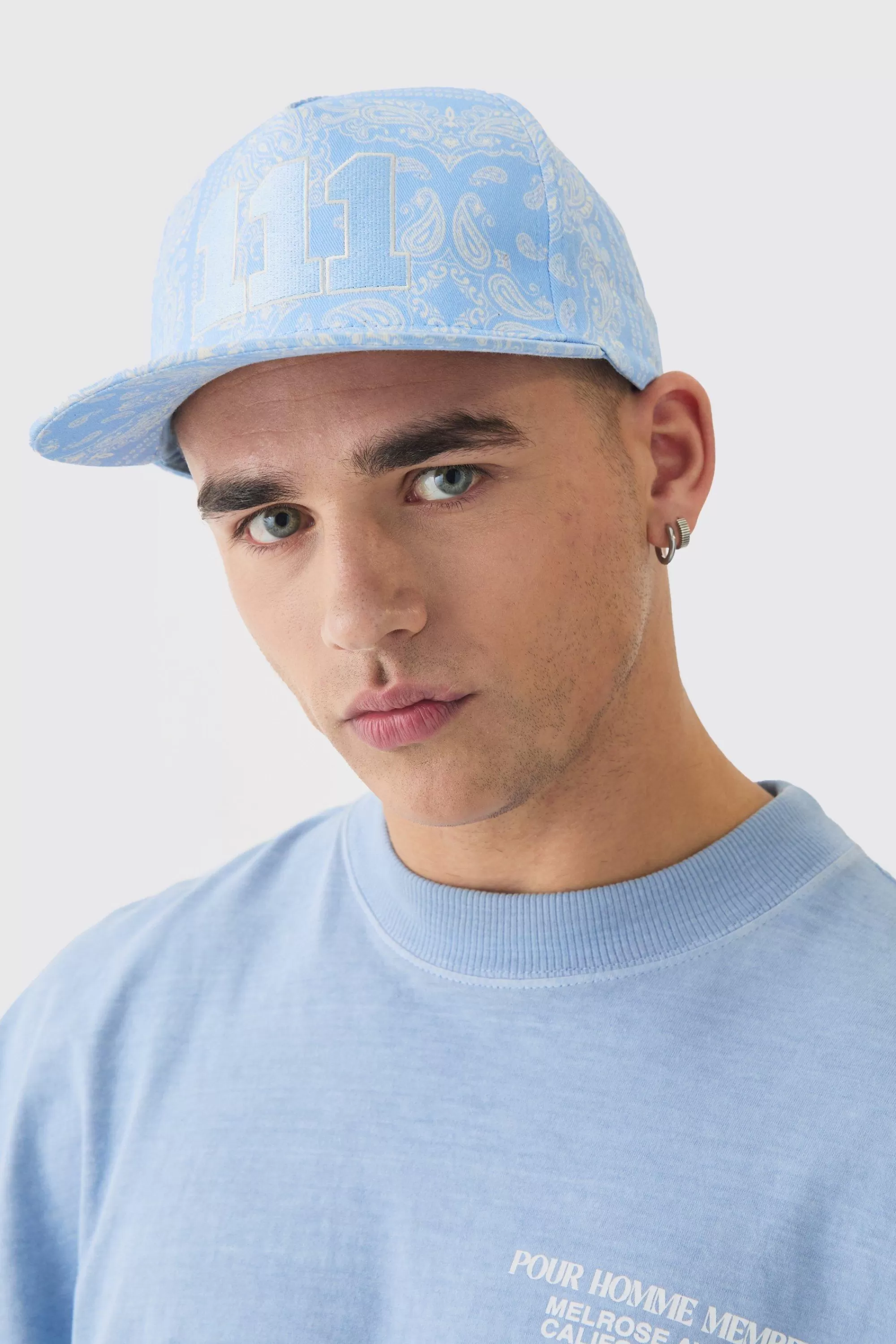 boohooMAN Embroidered Bandana Print Snapback In | UK