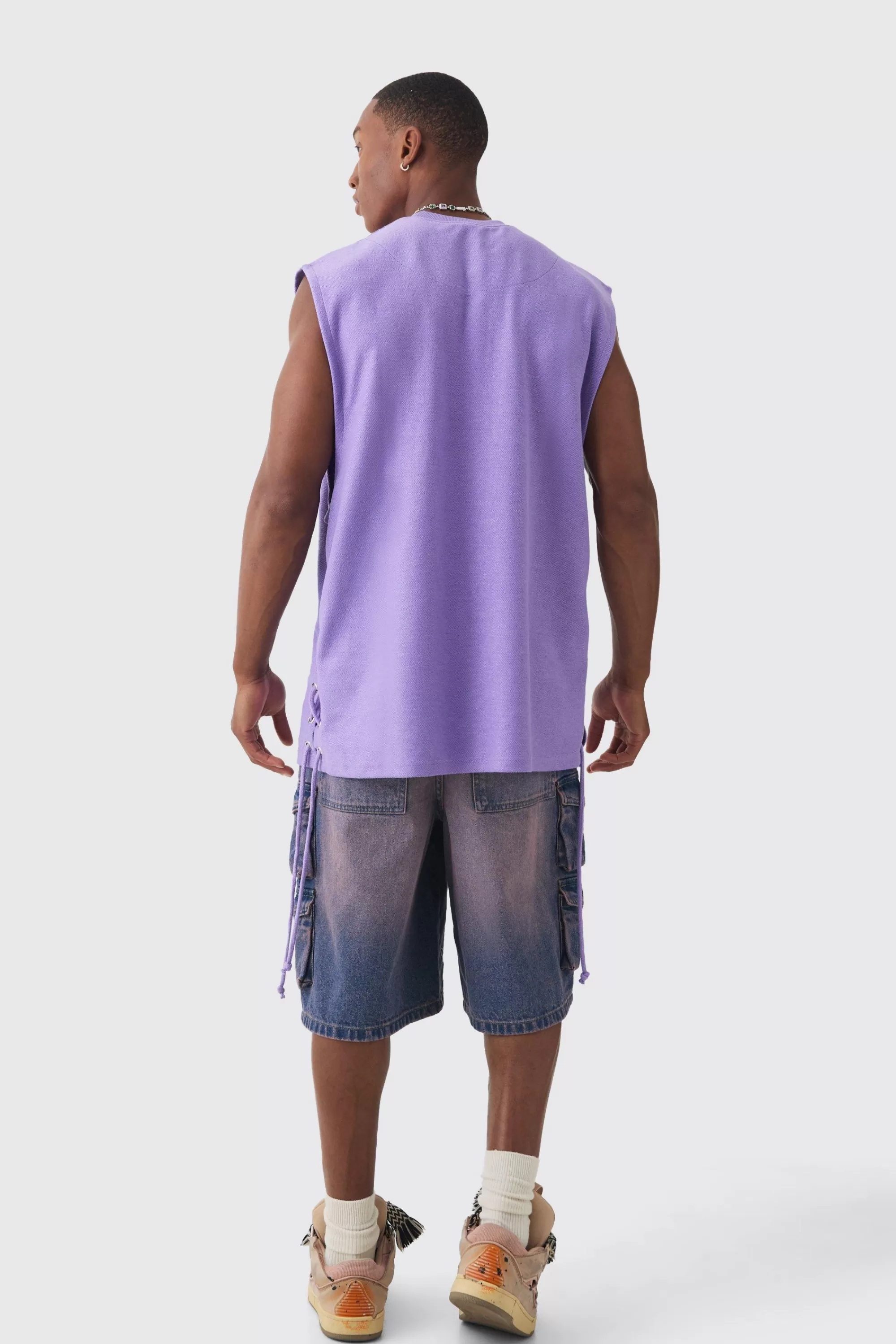 boohooMAN Embroidered Denim Cargo Jorts In | UK