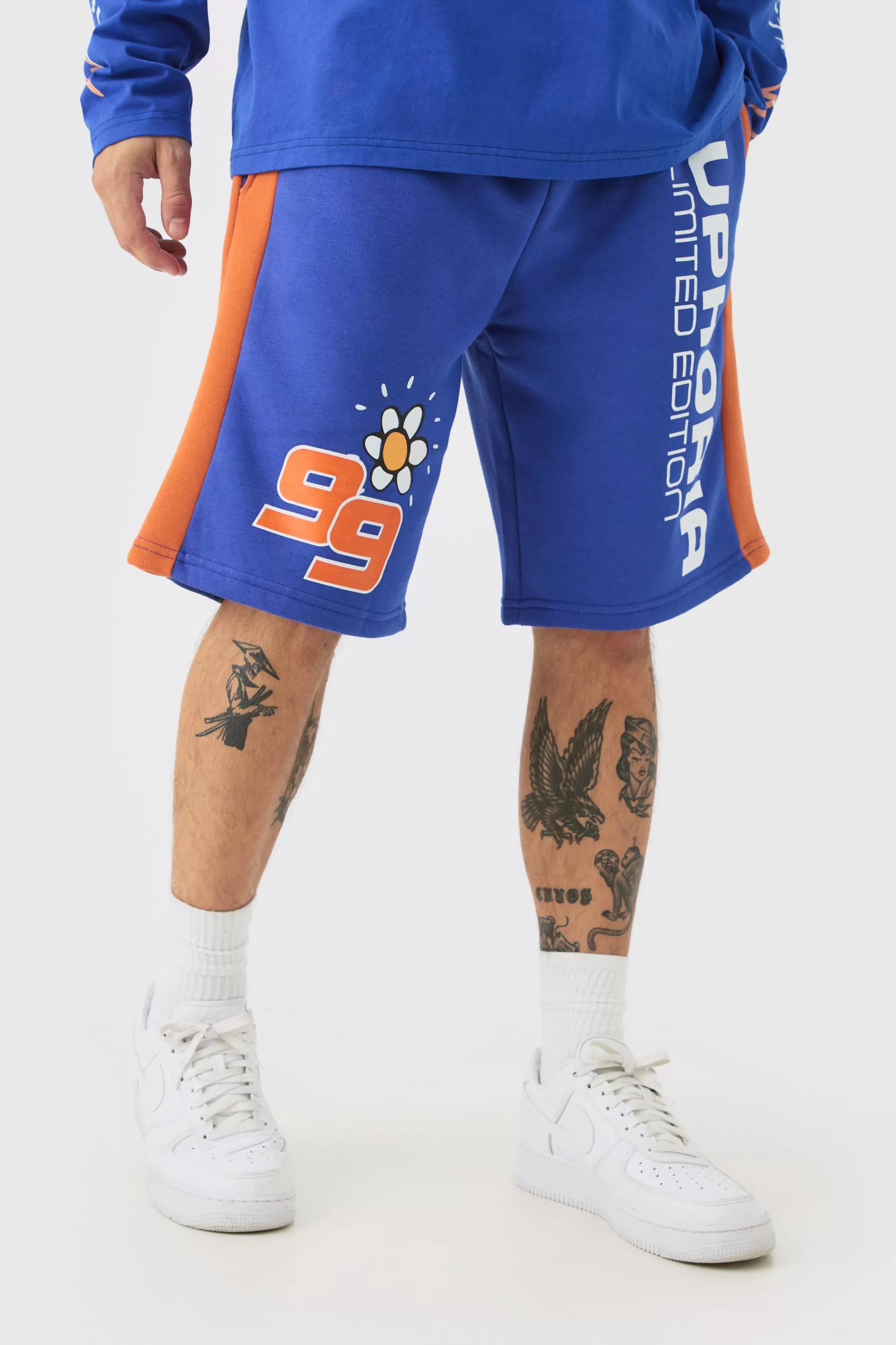 boohooMAN Euphoria Graphic Long Length Basketball Shorts | UK