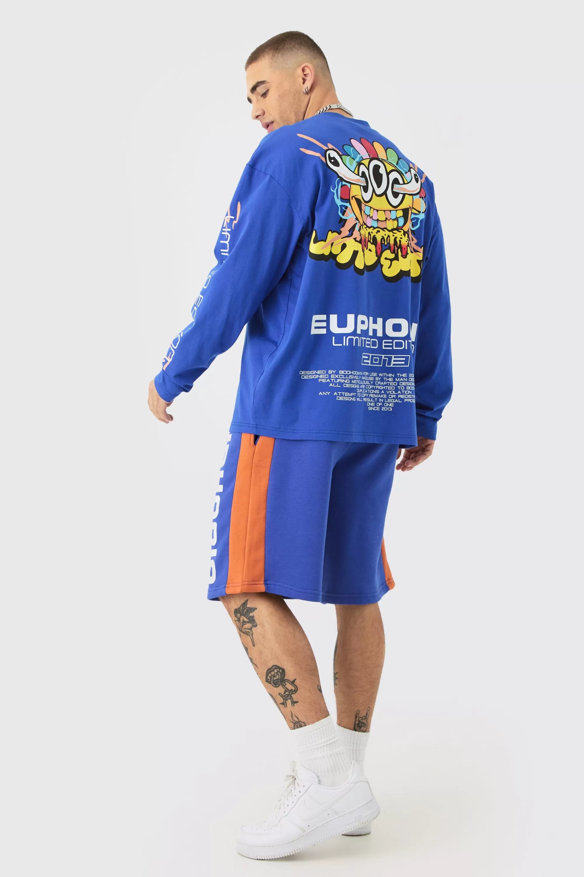 boohooMAN Euphoria Graphic Long Length Basketball Shorts | UK