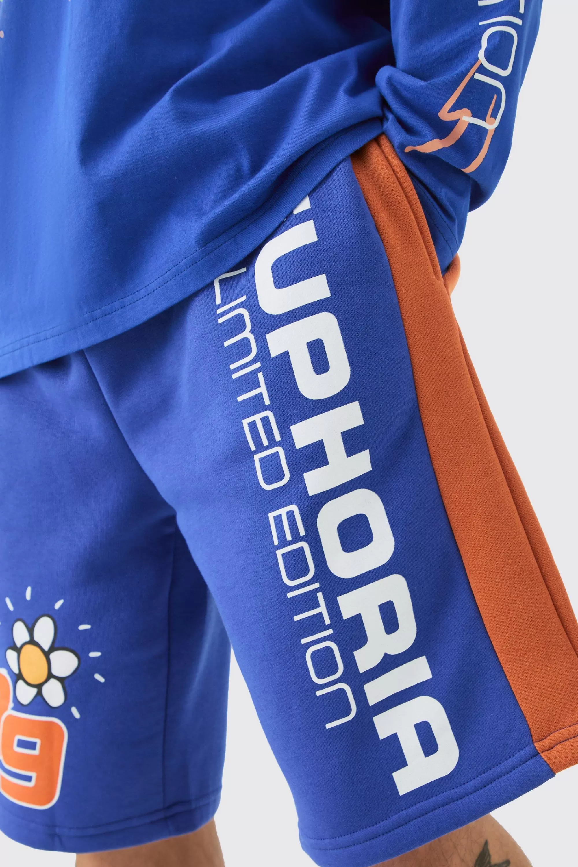 boohooMAN Euphoria Graphic Long Length Basketball Shorts | UK