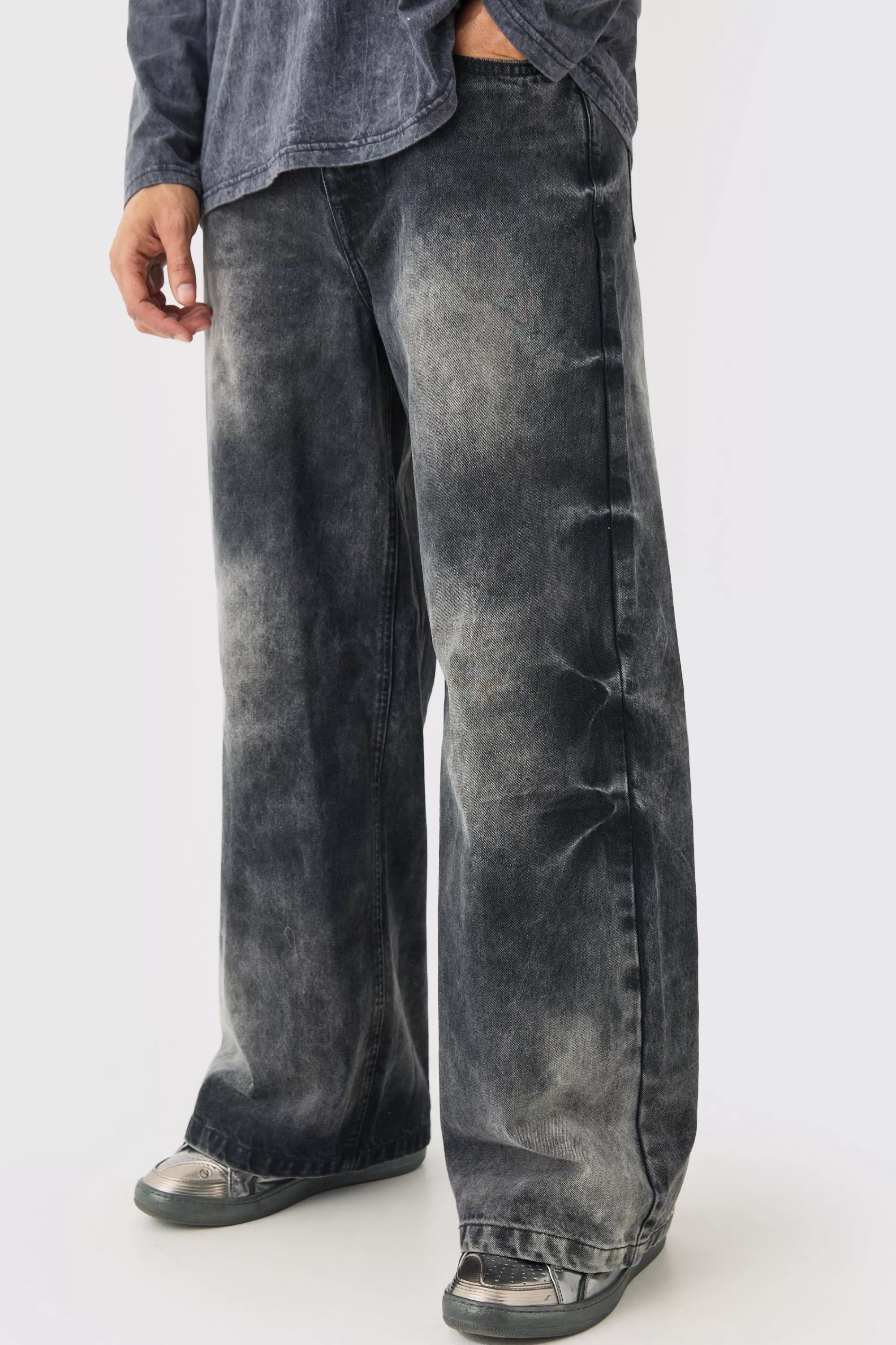 boohooMAN Extreme Baggy Acid Wash Jeans In | UK
