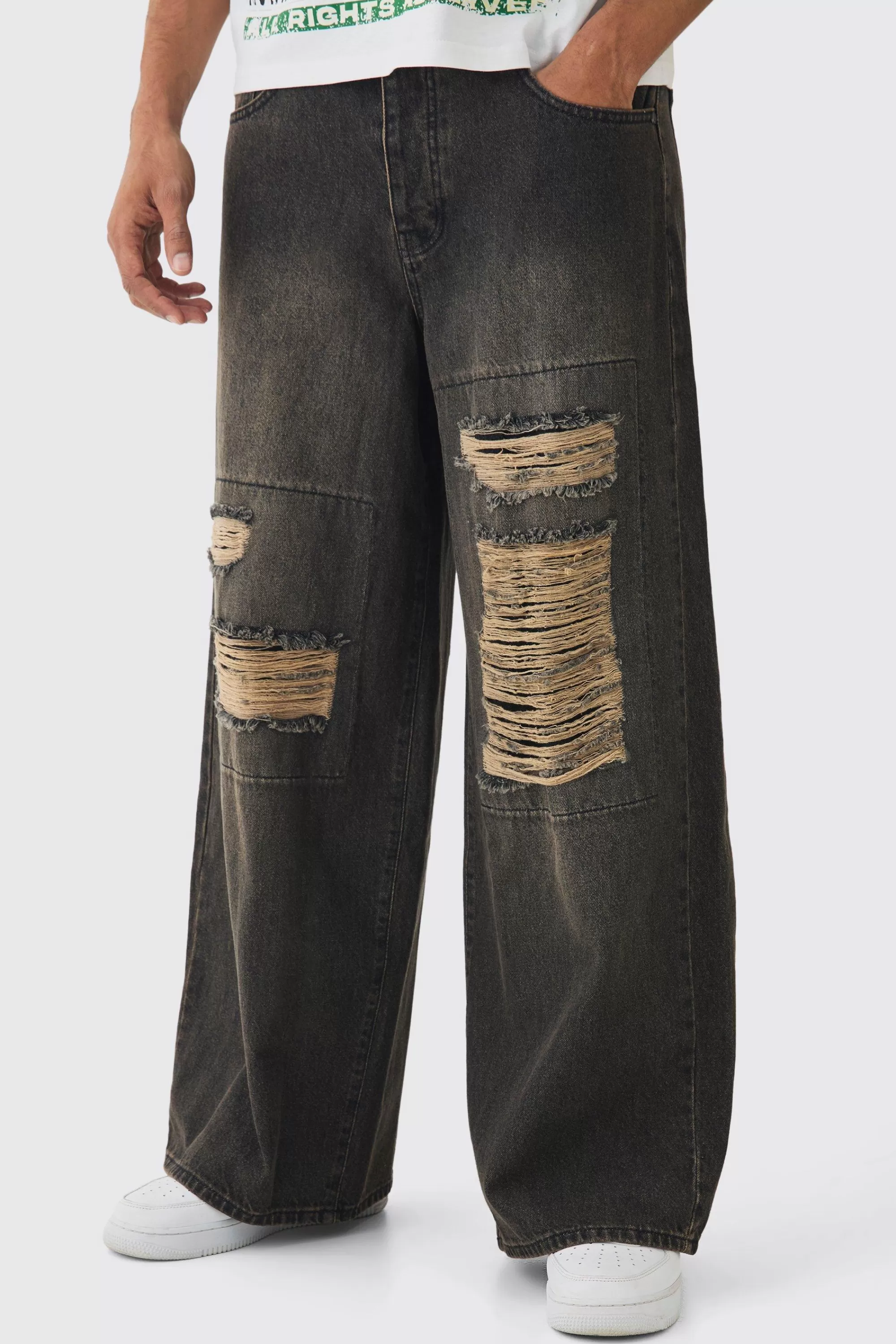 boohooMAN Extreme Baggy Rigid Box Ripped Jeans | UK