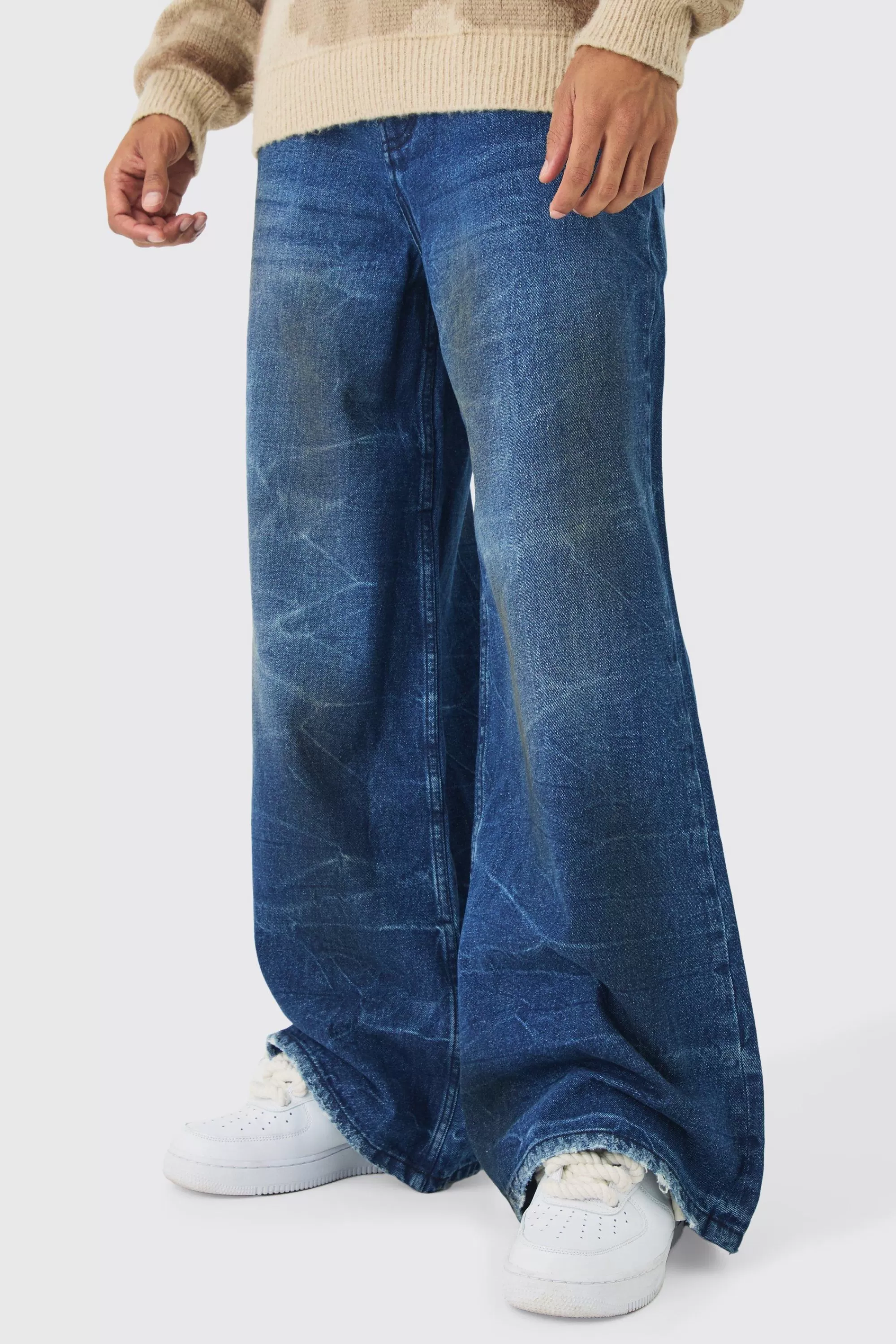 boohooMAN Extreme Baggy Rigid Crinkle Dirty Wash Jeans | UK
