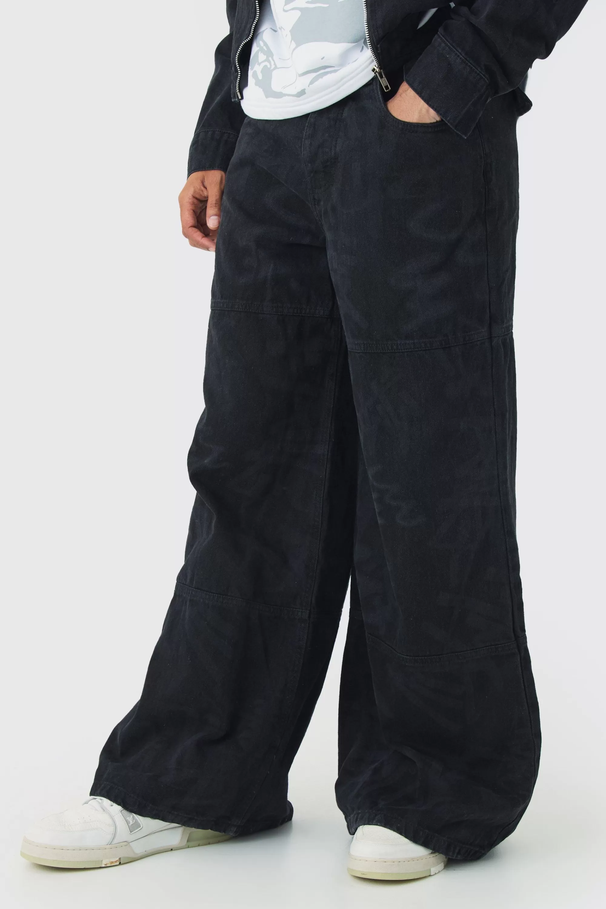 boohooMAN Extreme Baggy Rigid Graffiti Laser Print Jeans | UK