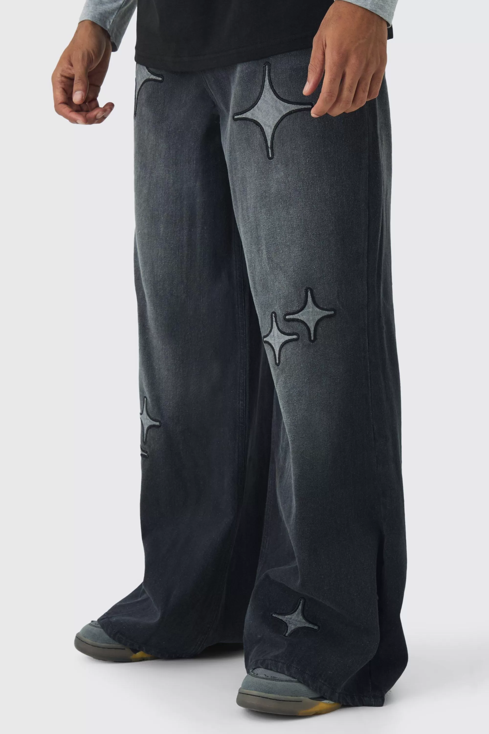 boohooMAN Extreme Baggy Star Applique Jeans | UK