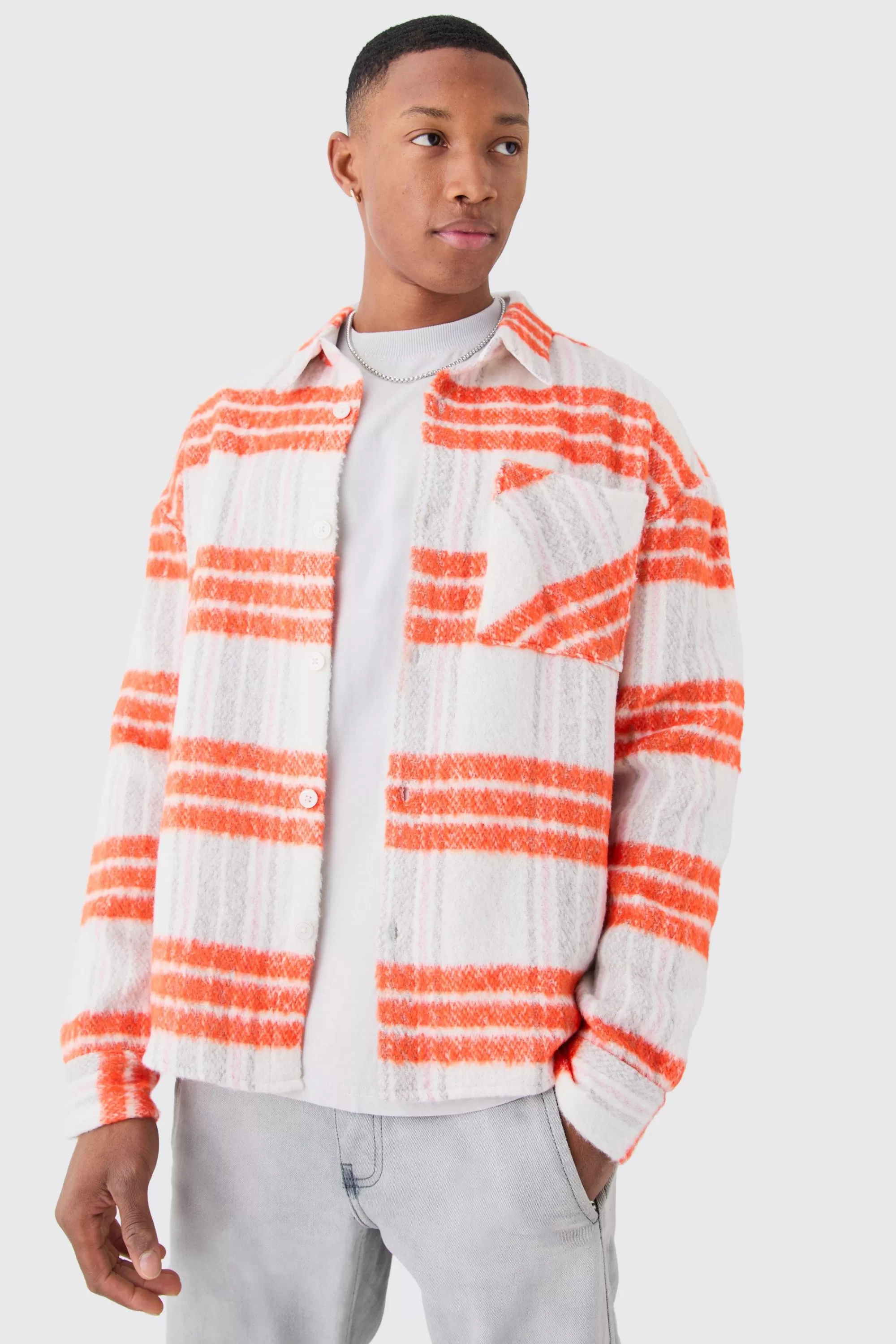 boohooMAN Extreme Heavy Brushed Check Boxy Overshirt | UK