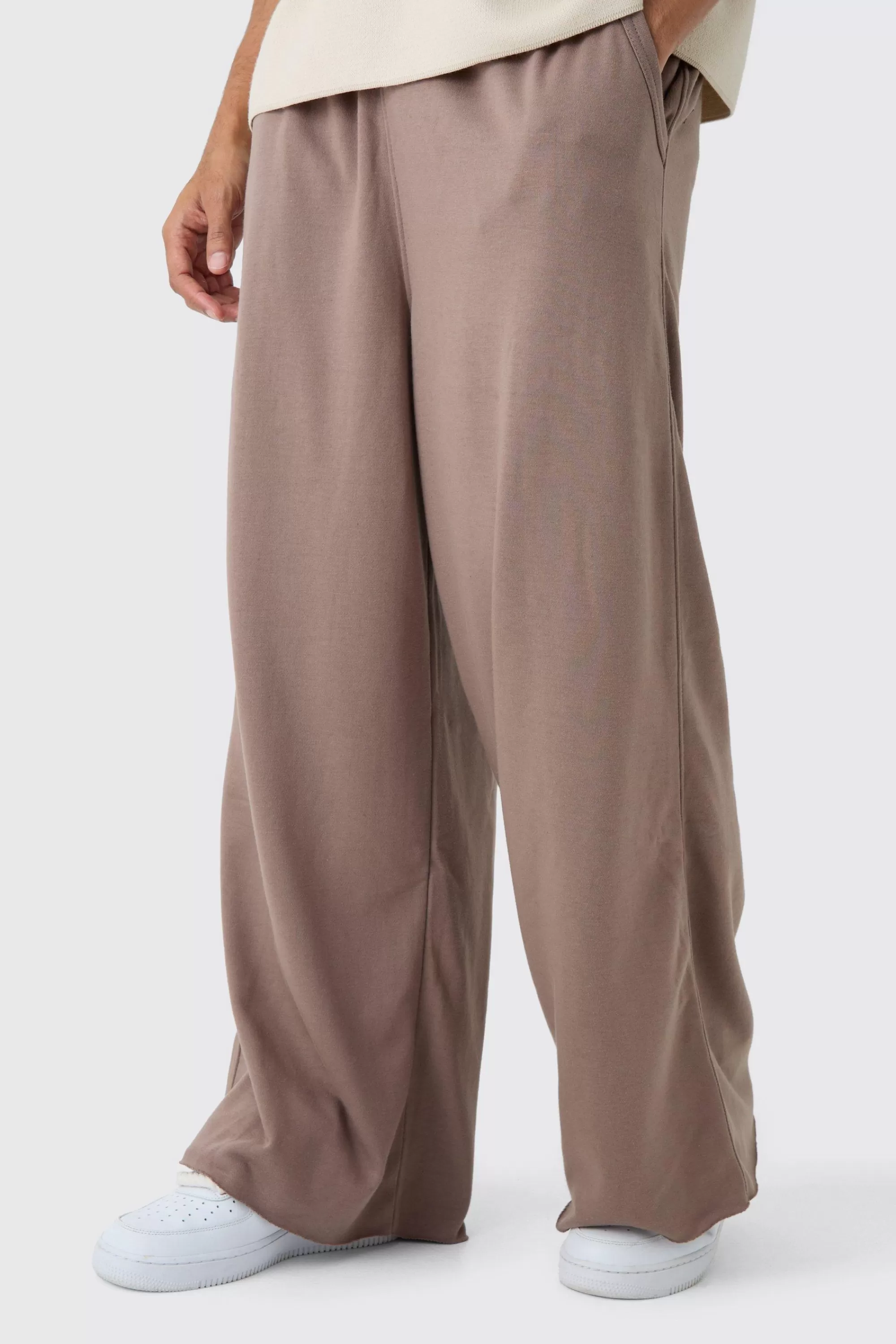 boohooMAN Extreme Wide Leg Raw Edge Loopback Jogger | UK