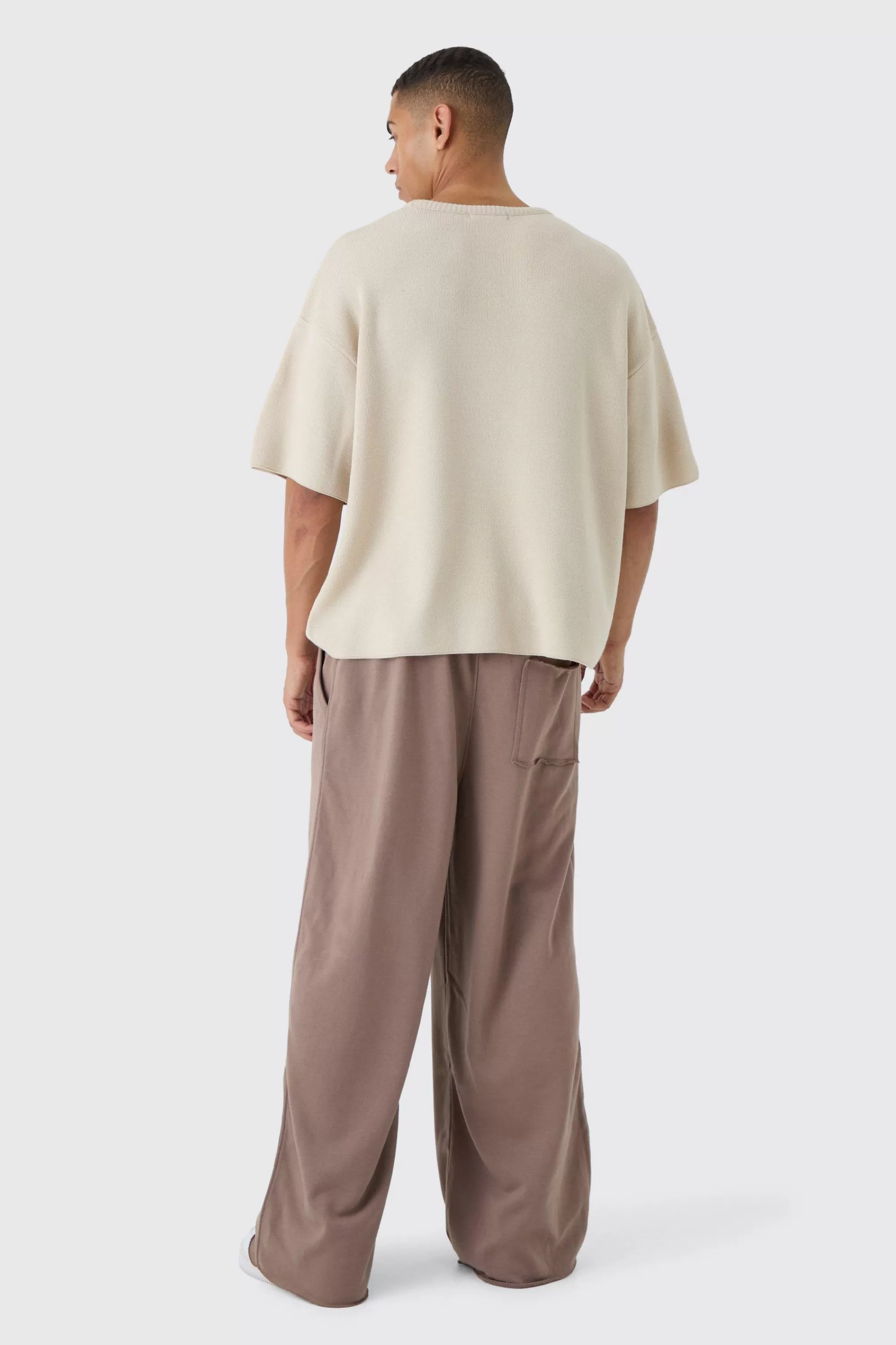 boohooMAN Extreme Wide Leg Raw Edge Loopback Jogger | UK