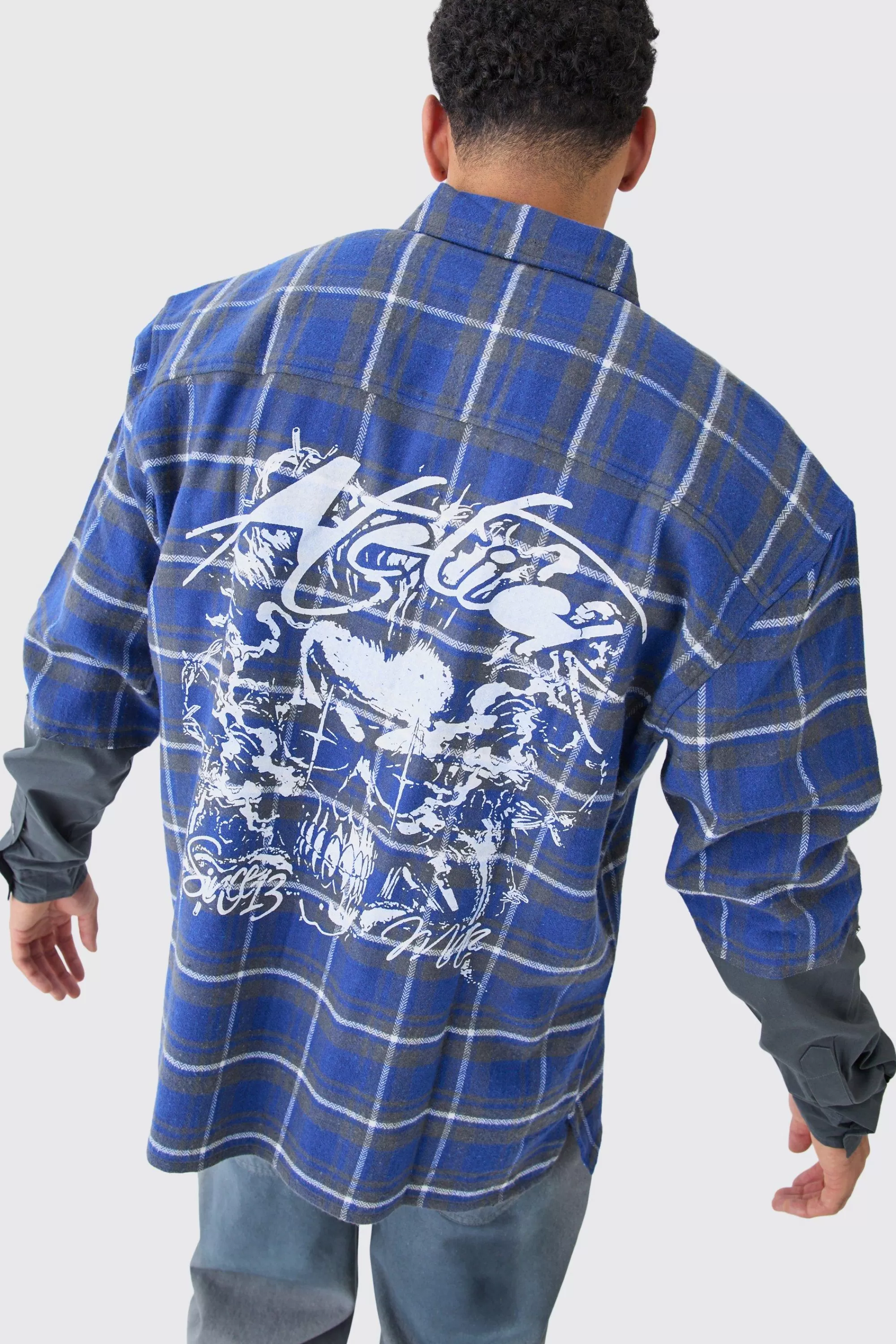 boohooMAN Faux Layer Jersey Boxy Check Overshirt | UK