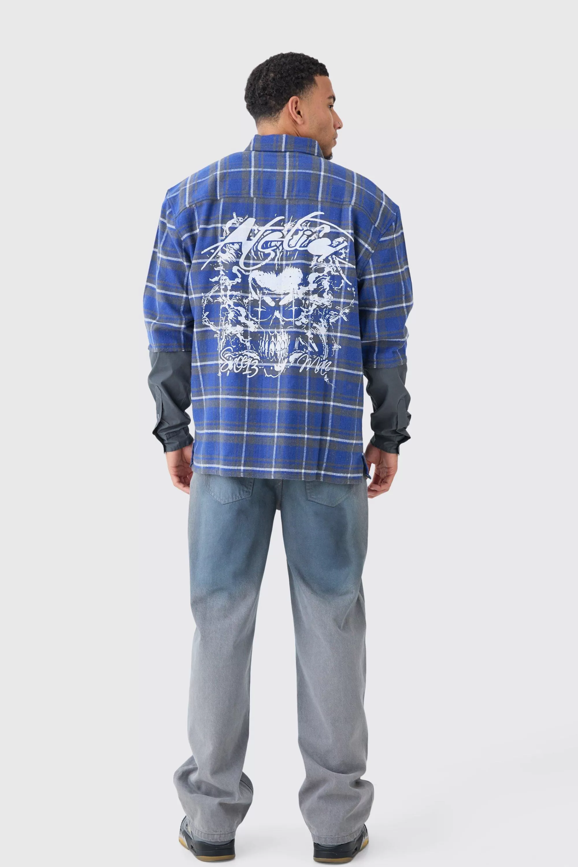 boohooMAN Faux Layer Jersey Boxy Check Overshirt | UK