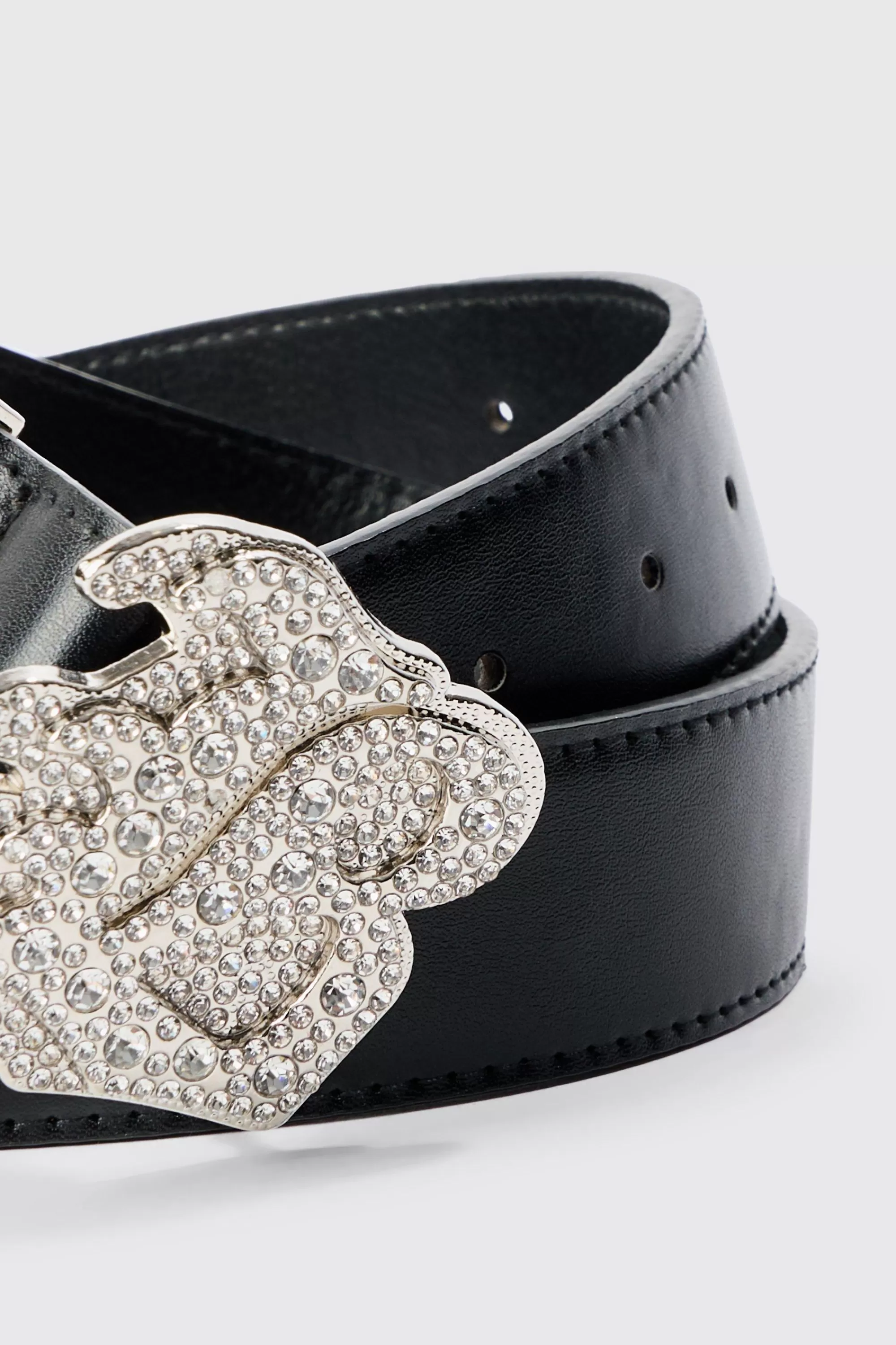 boohooMAN Faux Leather Belt With B Branded Buckle In | UK