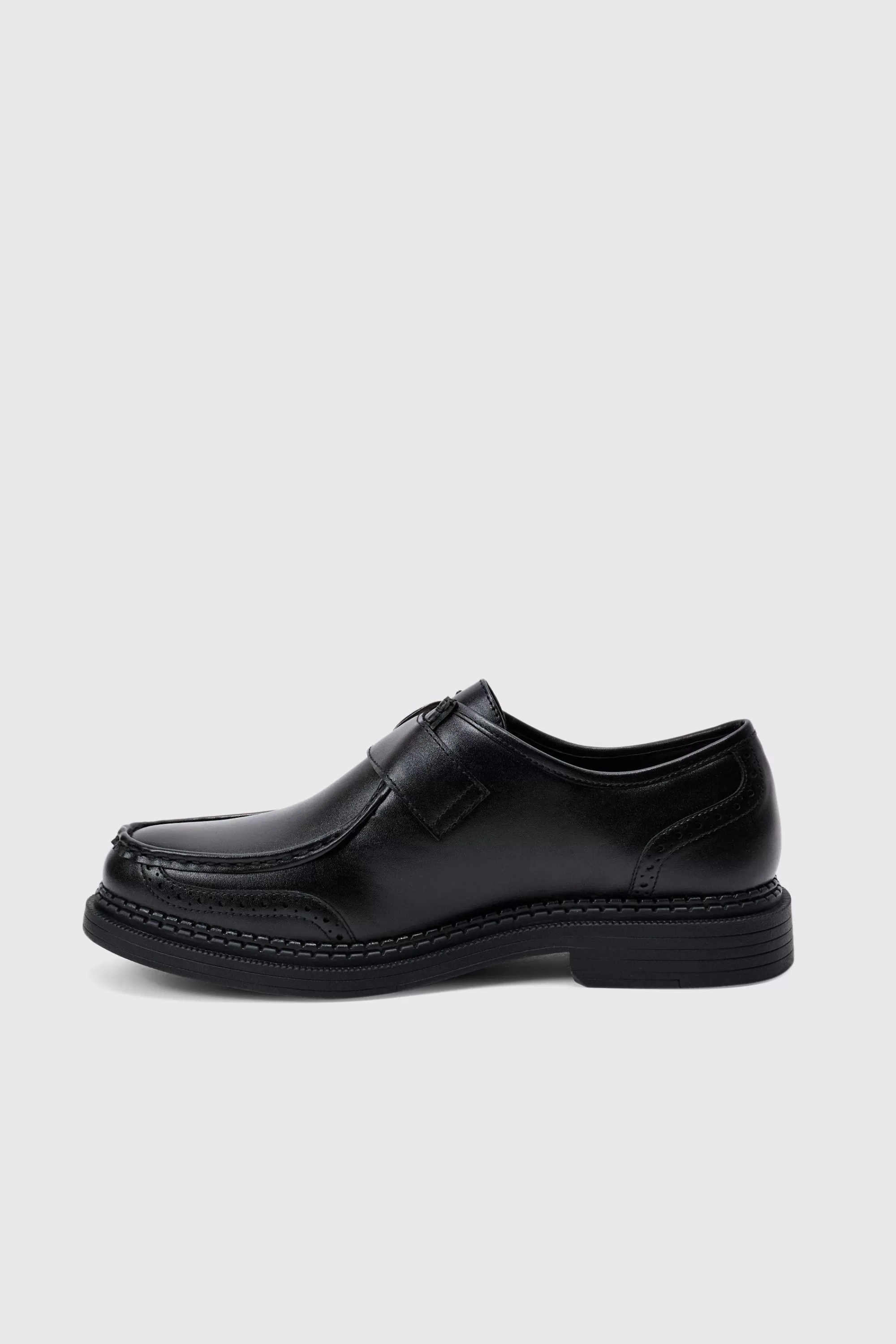 boohooMAN Faux Leather Derby Shoes With Western Buckle In | UK