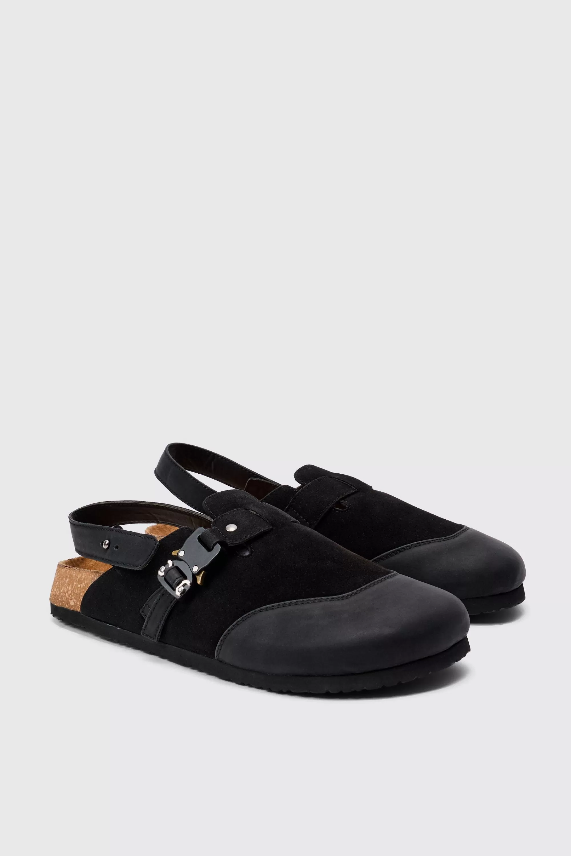 boohooMAN Faux Suede Buckle Detail Mule In | UK