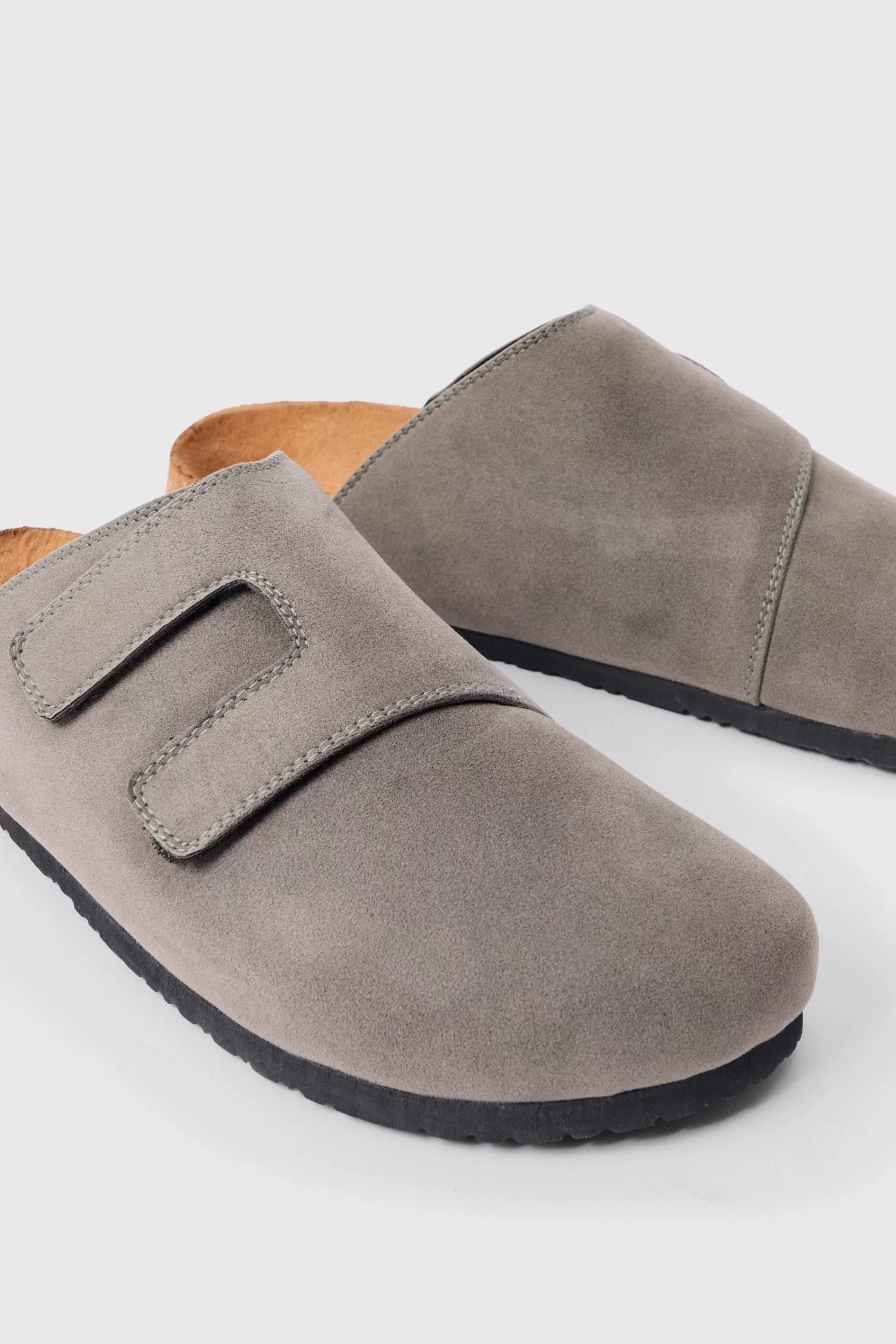 boohooMAN Faux Suede Cross Over Strap Mule In | UK