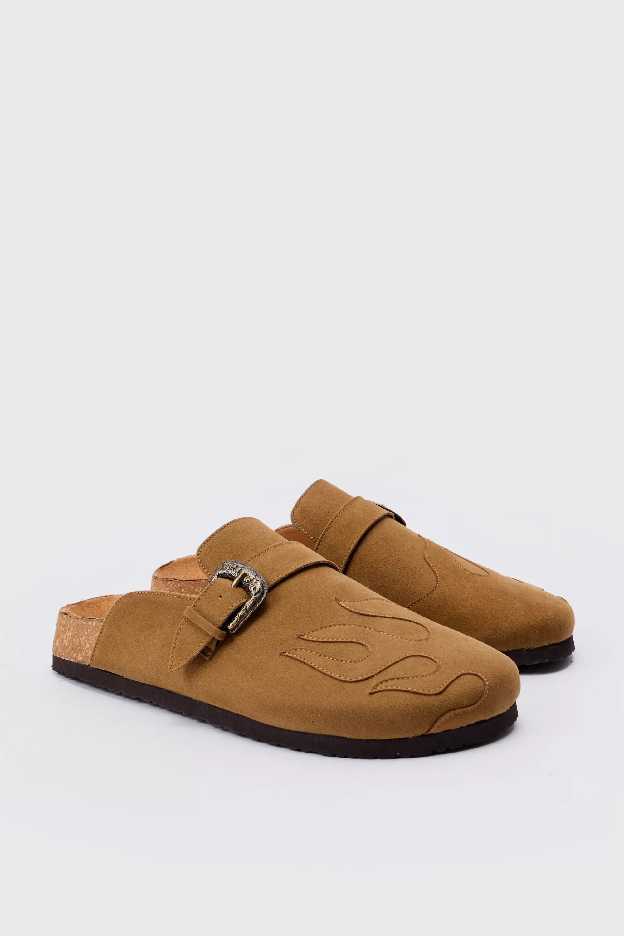 boohooMAN Faux Suede Flame Mule In | UK