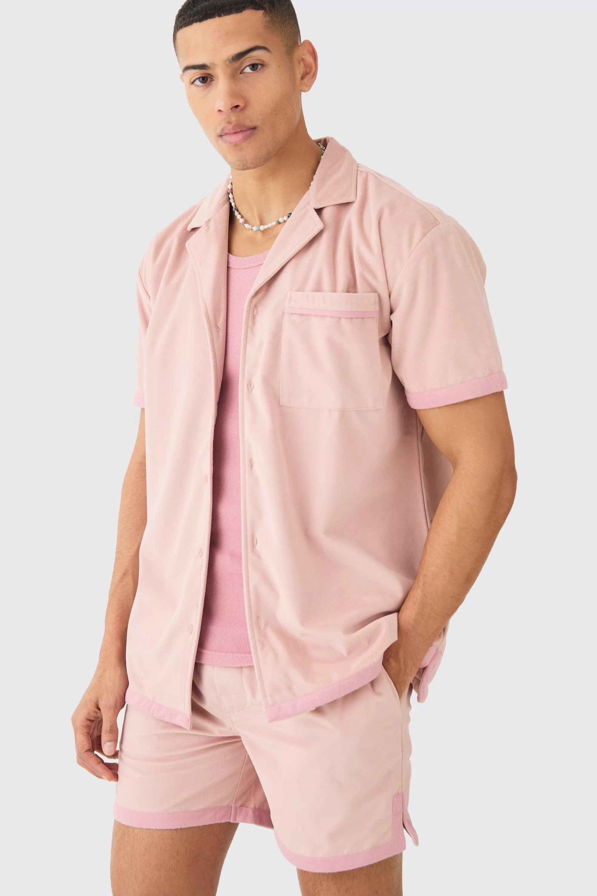 boohooMAN Faux Suede Oversized Shirt And Short Set | UK