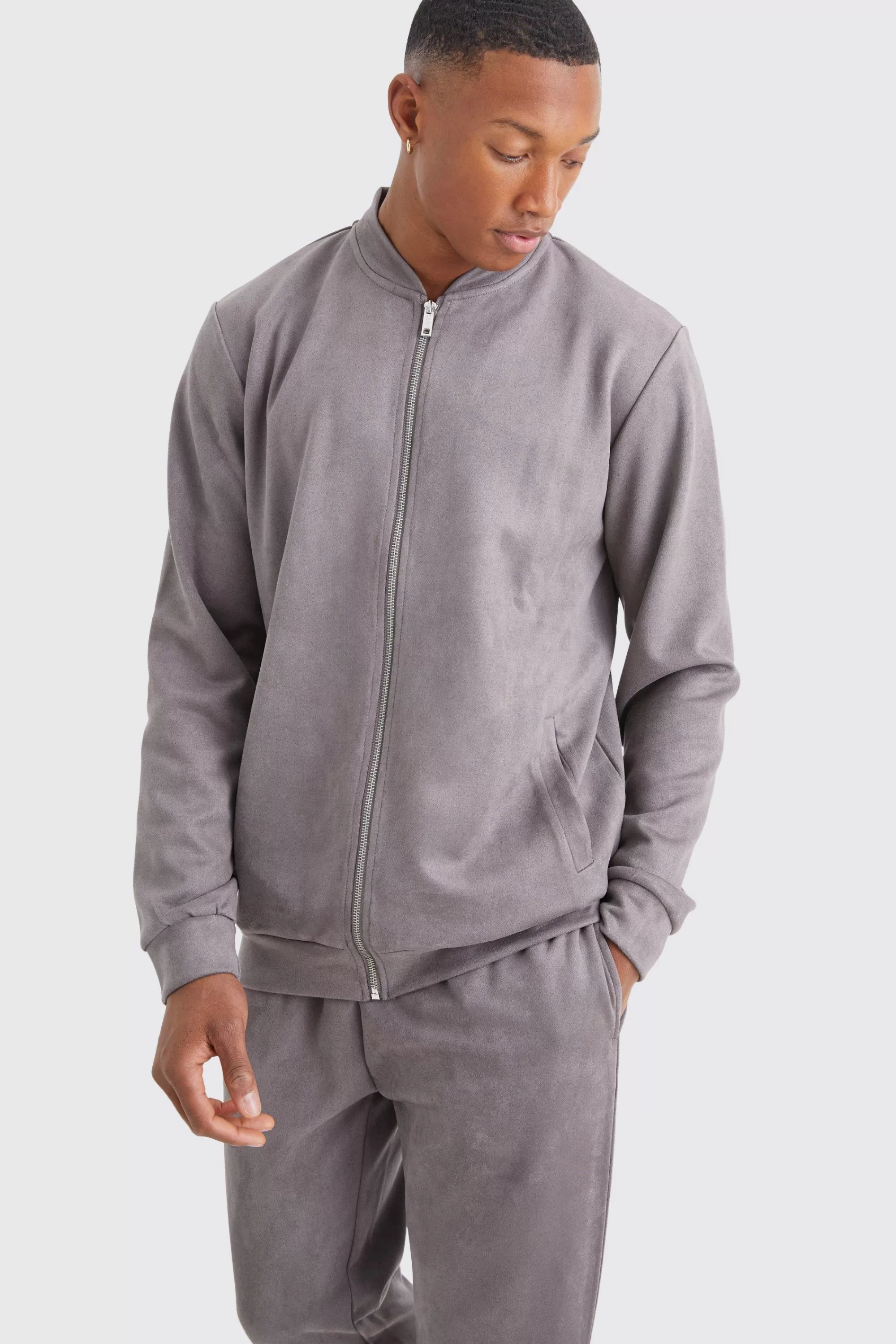boohooMAN Faux Suede Zip Smart Bomber | UK