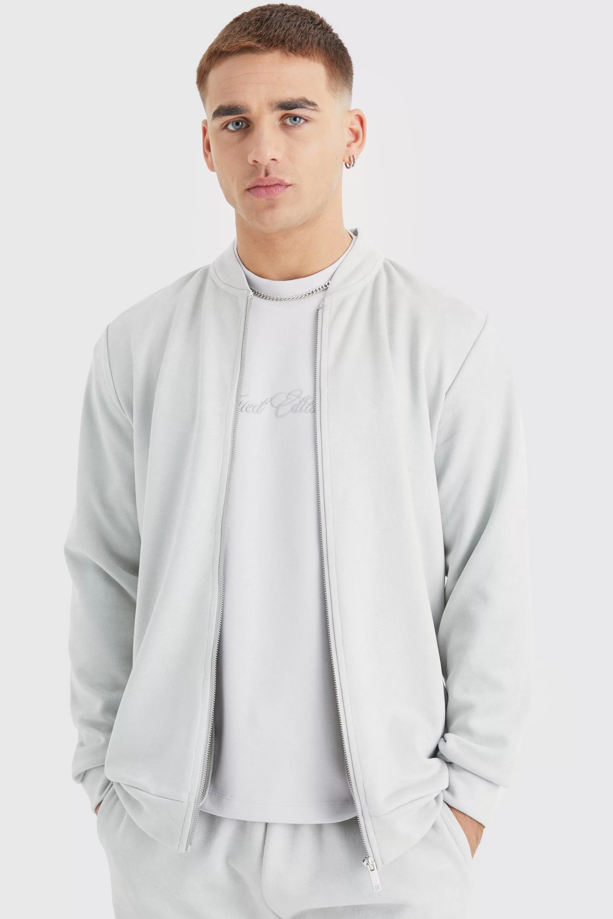 boohooMAN Faux Suede Zip Smart Bomber | UK