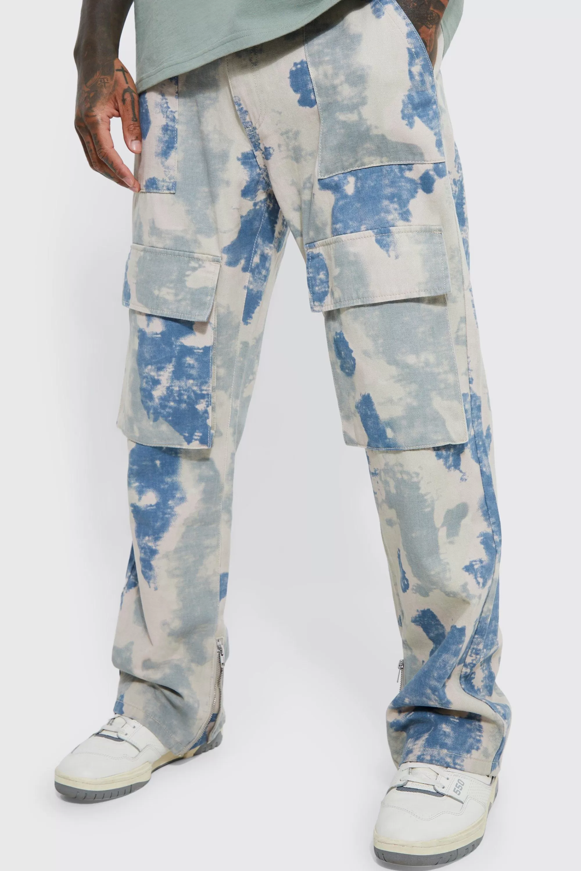 boohooMAN Fixed Relaxed Stacked Camo Cargo Trouser | UK